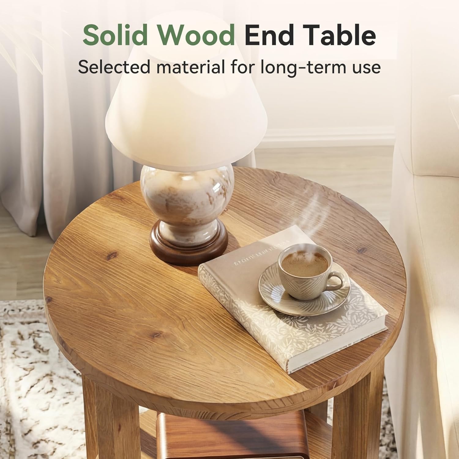Tribesigns 2-Tier Round End Table, Wooden Accent Table