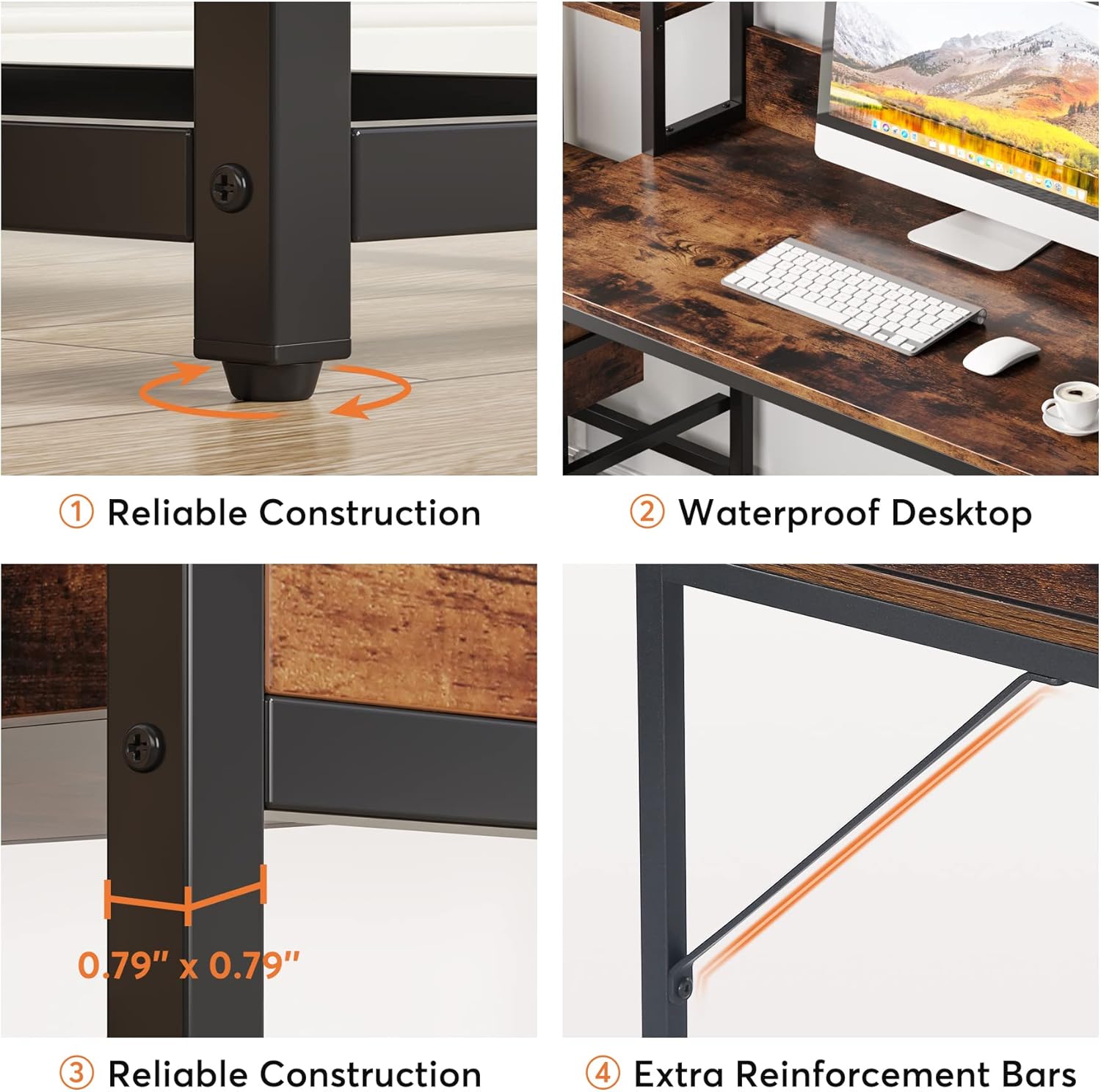 Tribesigns 55 Inch Computer Desk with Storage Shelves, Rustic Office Desk with Drawers