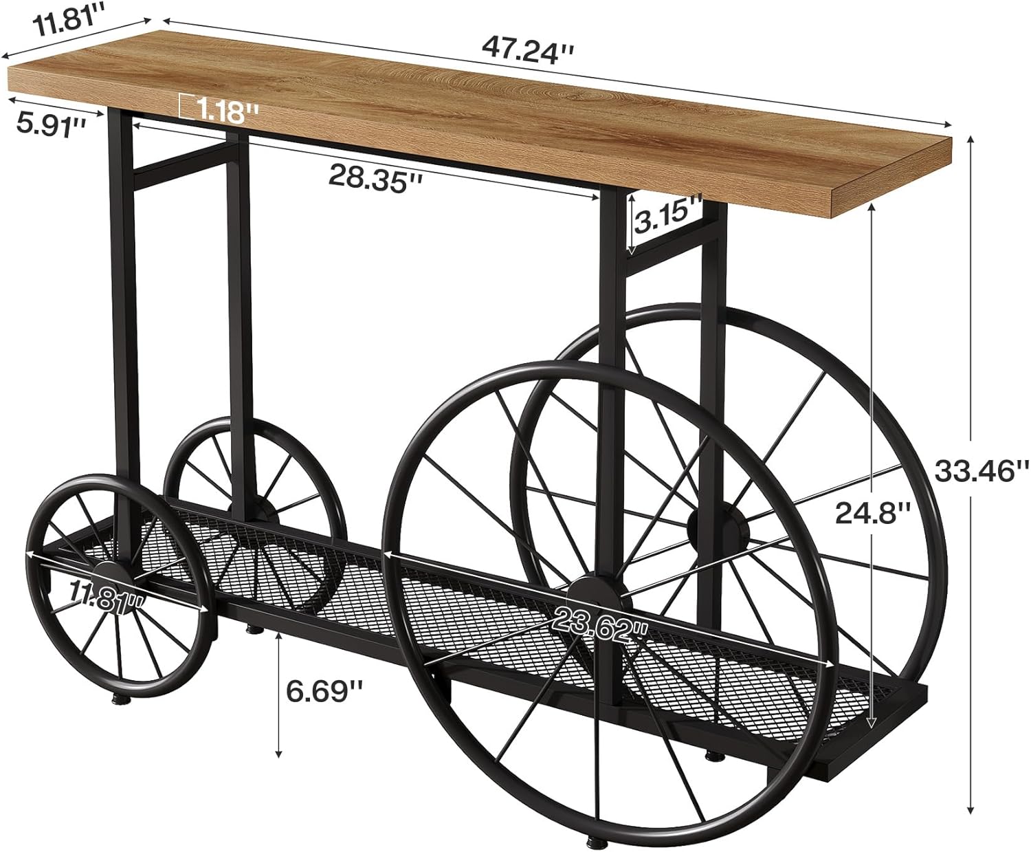 47" Console Table, 2 - Tier Sofa Hallway Table with Wheel - Shape Base Tribesigns