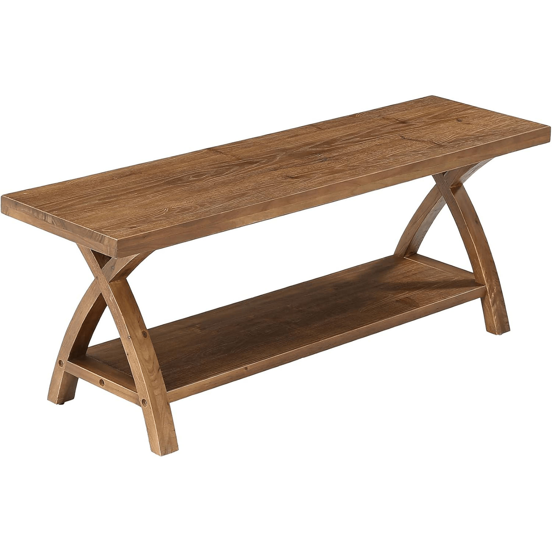 47.2-Inch Solid Wood Entryway Bench with Shoe Storage, 2-Tier Rustic Indoor End of Bed Bench