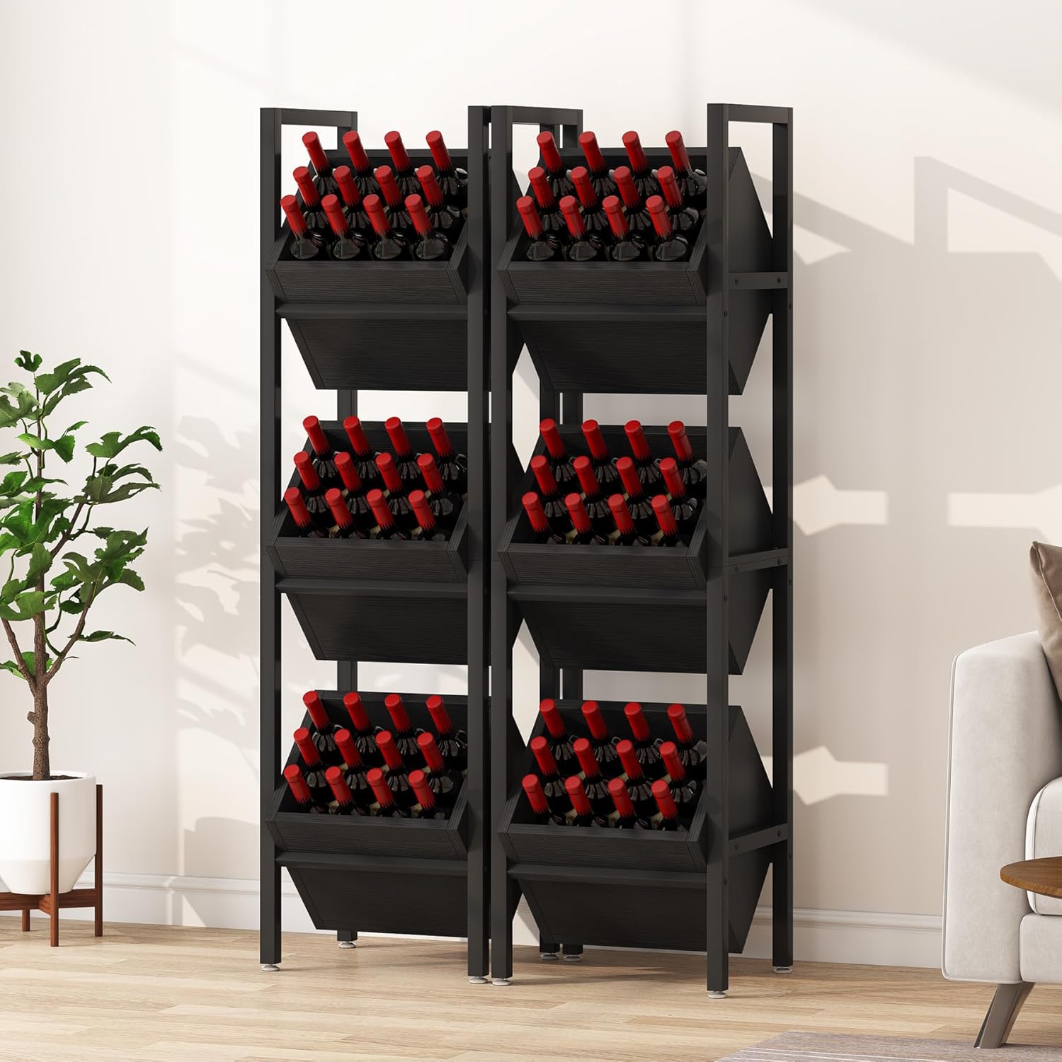 Tribesigns 3-Tier Freestanding Wine Rack, Wooden Wine Storage Stand for Kitchen and Cellar