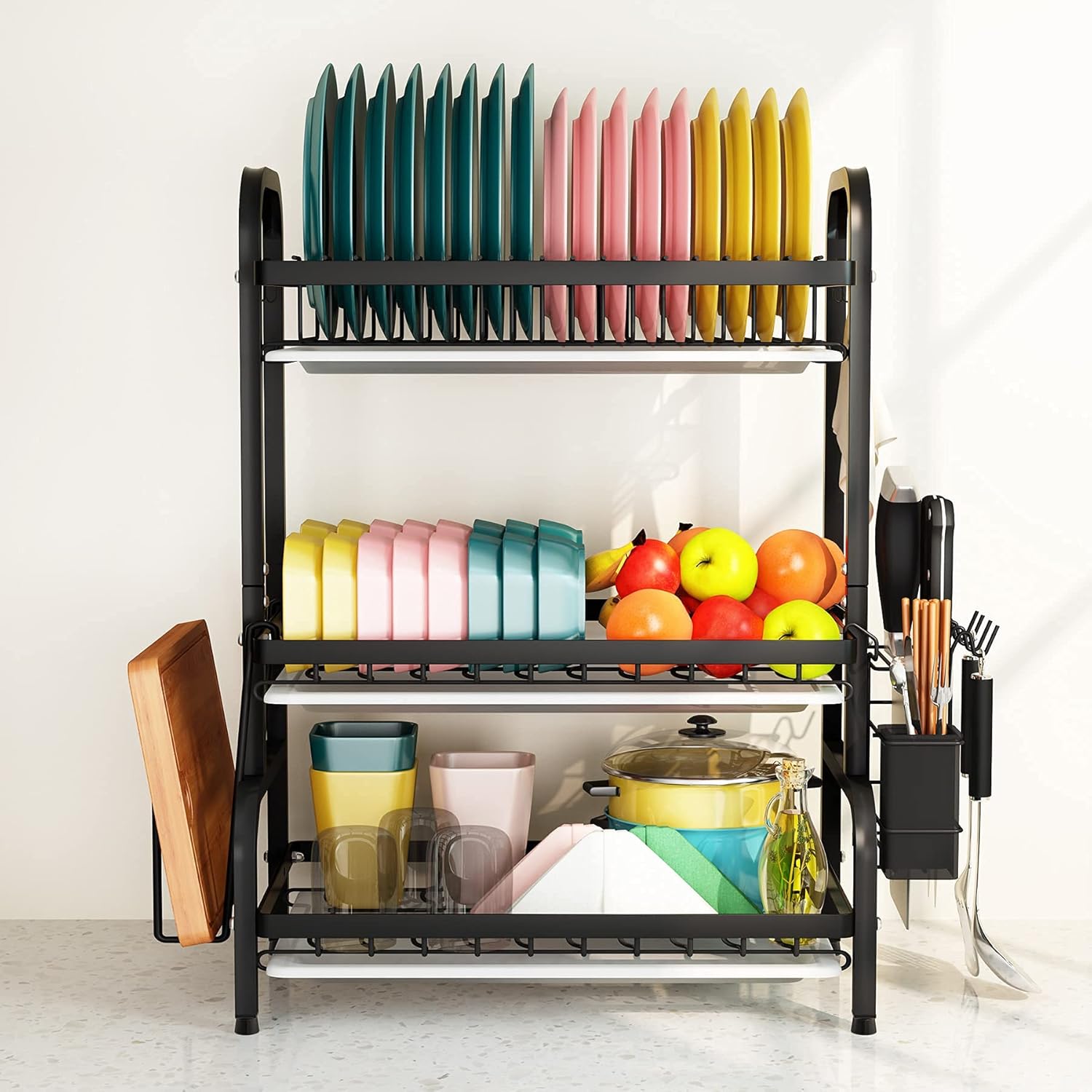 3-Tier Drying Rack, Capacity Dish Rack with Utensil Holder