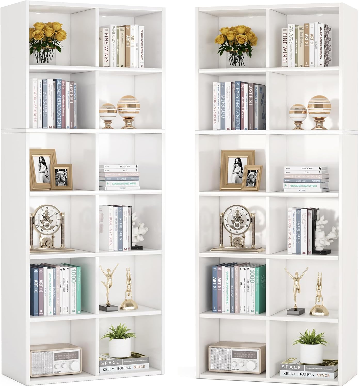 70.9" Bookcase, Modern Bookshelf with 12 Cube Storage