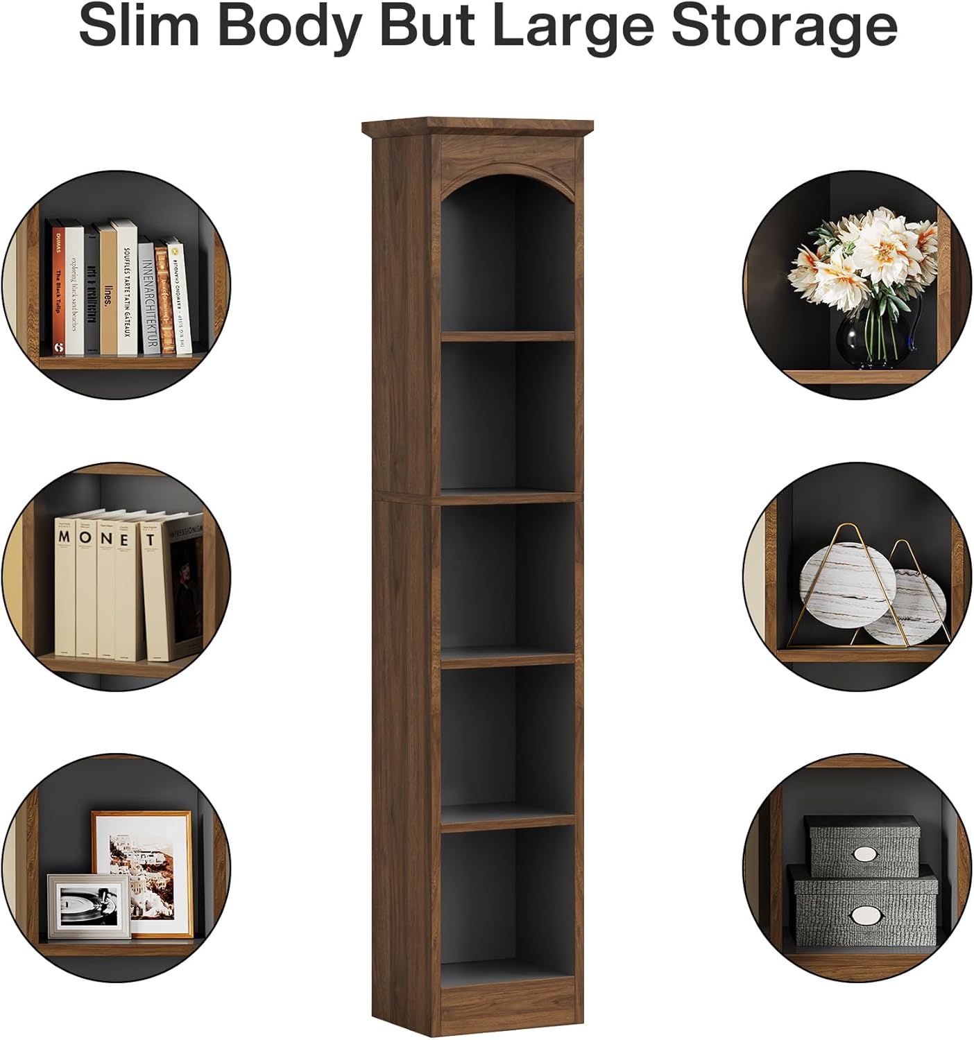 70.9" Tall Narrow Bookcase with 5-Tier Storage, Modern Cube Bookshelf