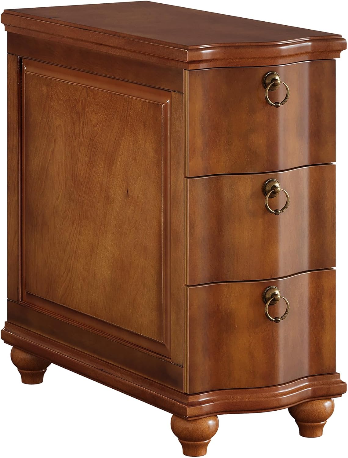 Wood Slim End Table, Fully Assembled Side Table Nightstand with 3-Drawers