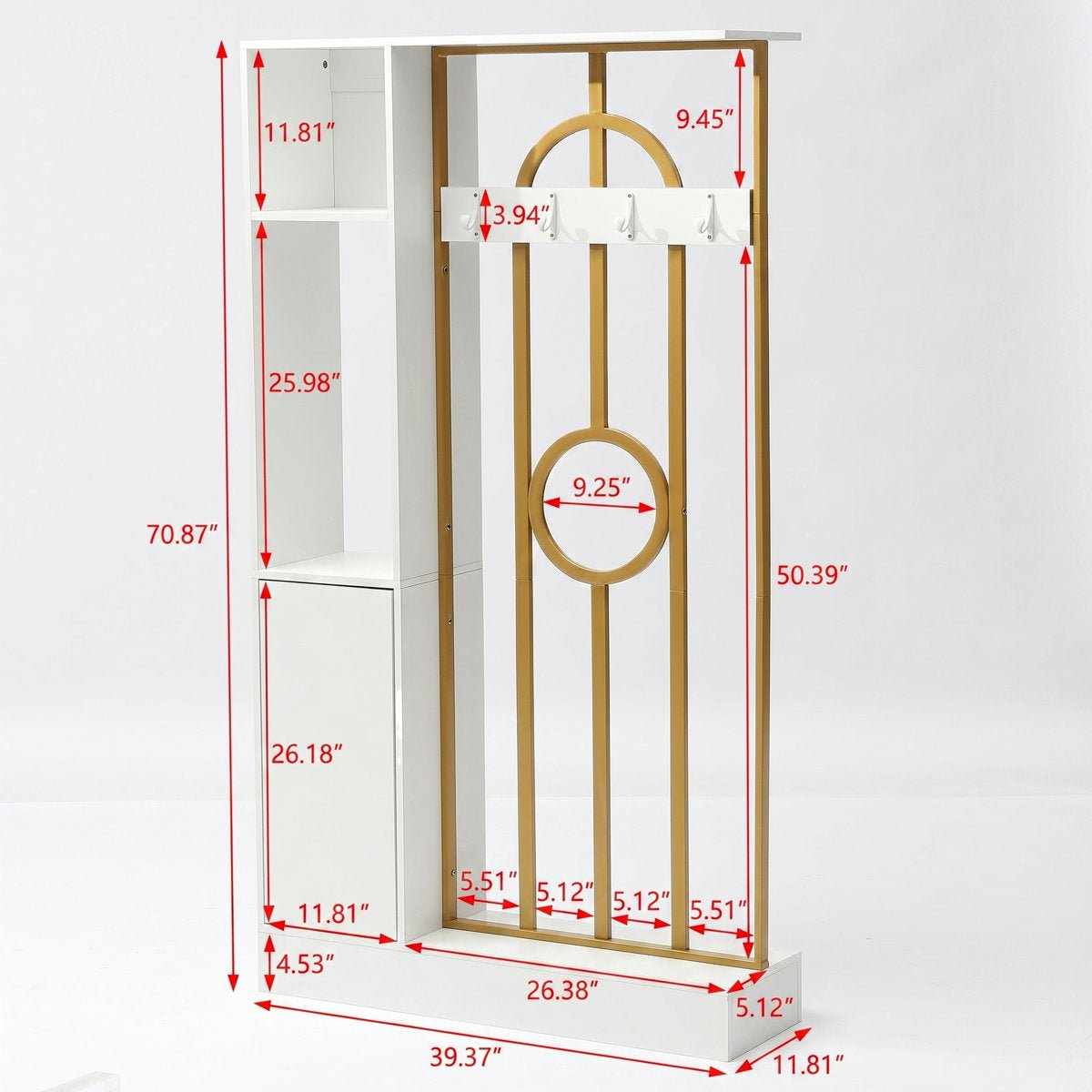 70.8" Room Divider with Storage & Coat Hooks, Freestanding Entryway Partition, Living Room
