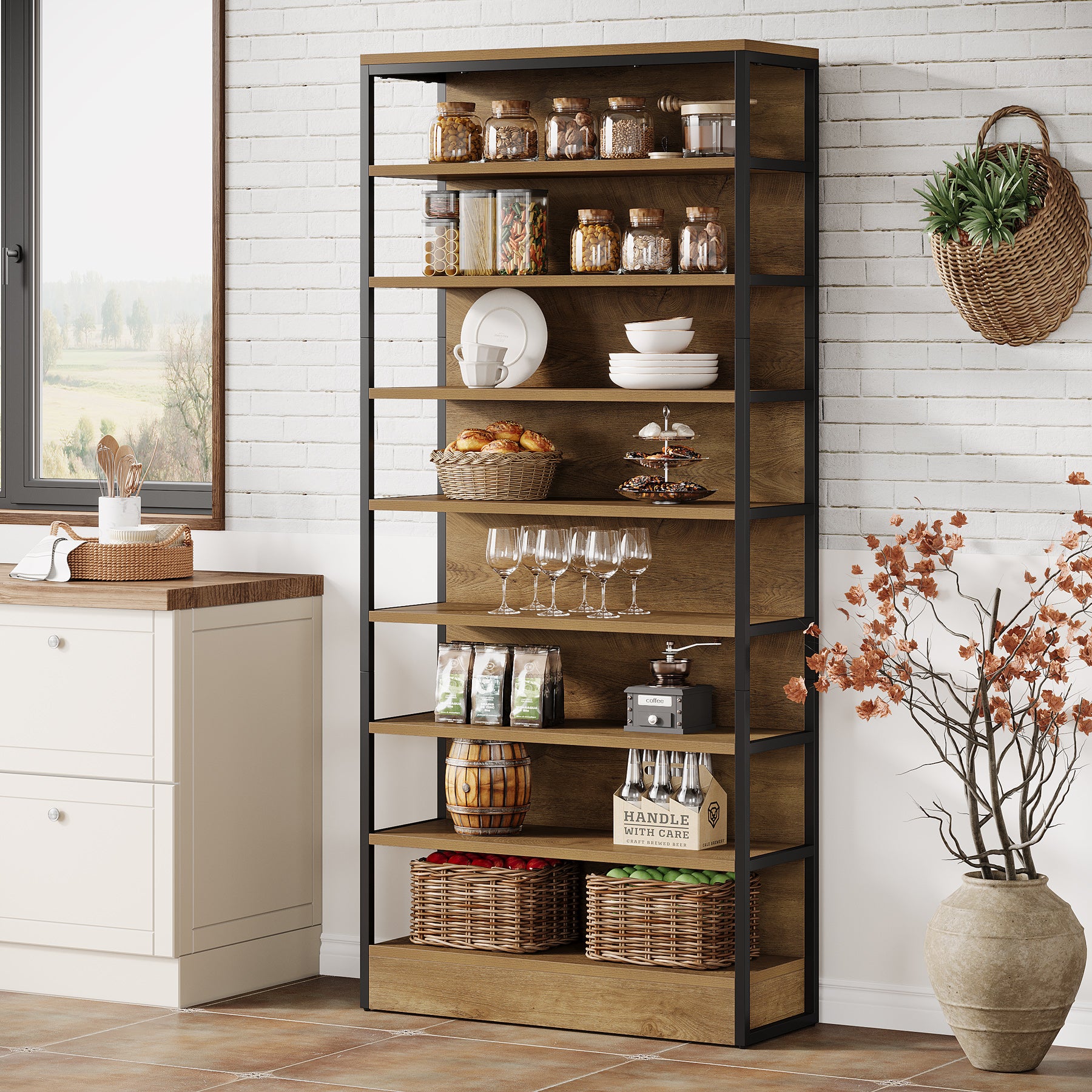 71" Bookshelf, 8-Tier Etagere Bookcase with Open Storage Organizer Shelving