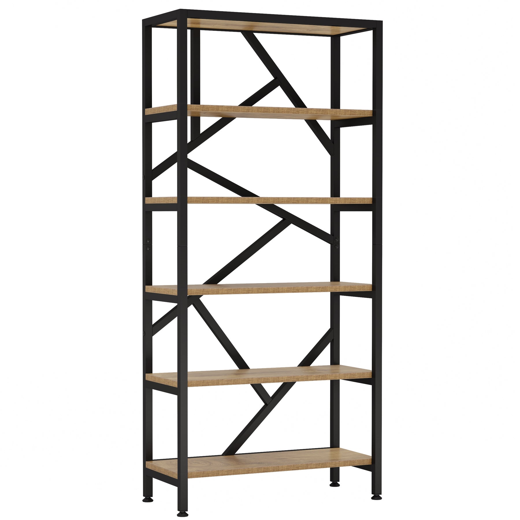 71" Bookshelf, Industrial Etagere Bookcase 6 Shelf Display Rack