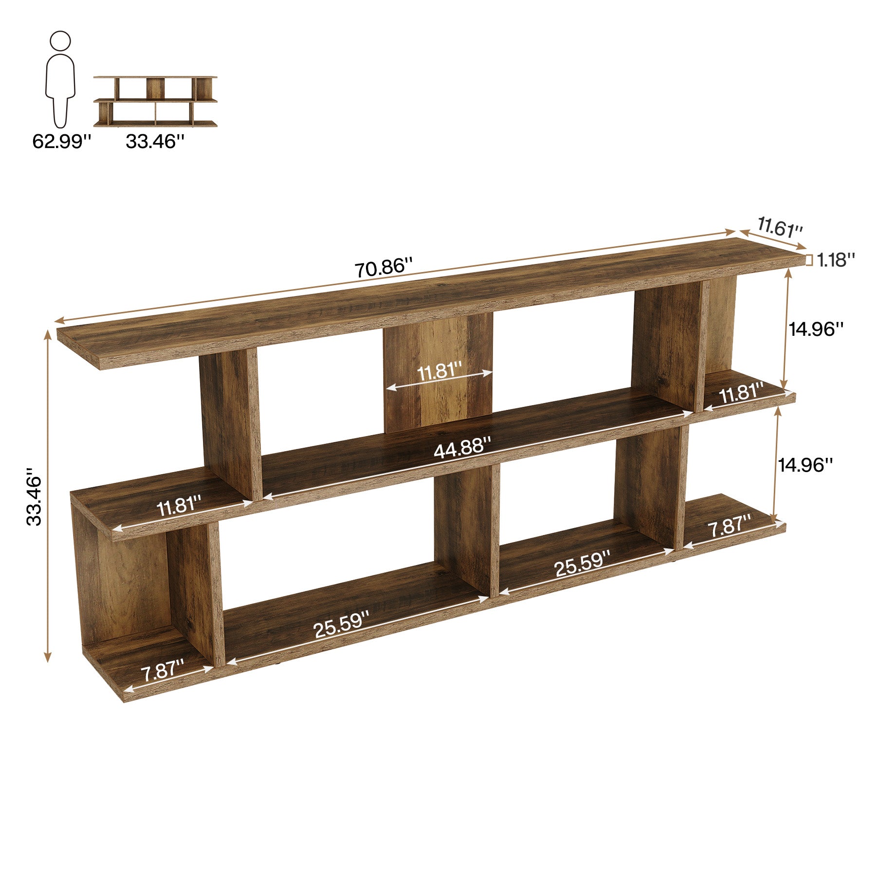71" Console Table, 3 Tier Farmhouse Sofa Table with Storage