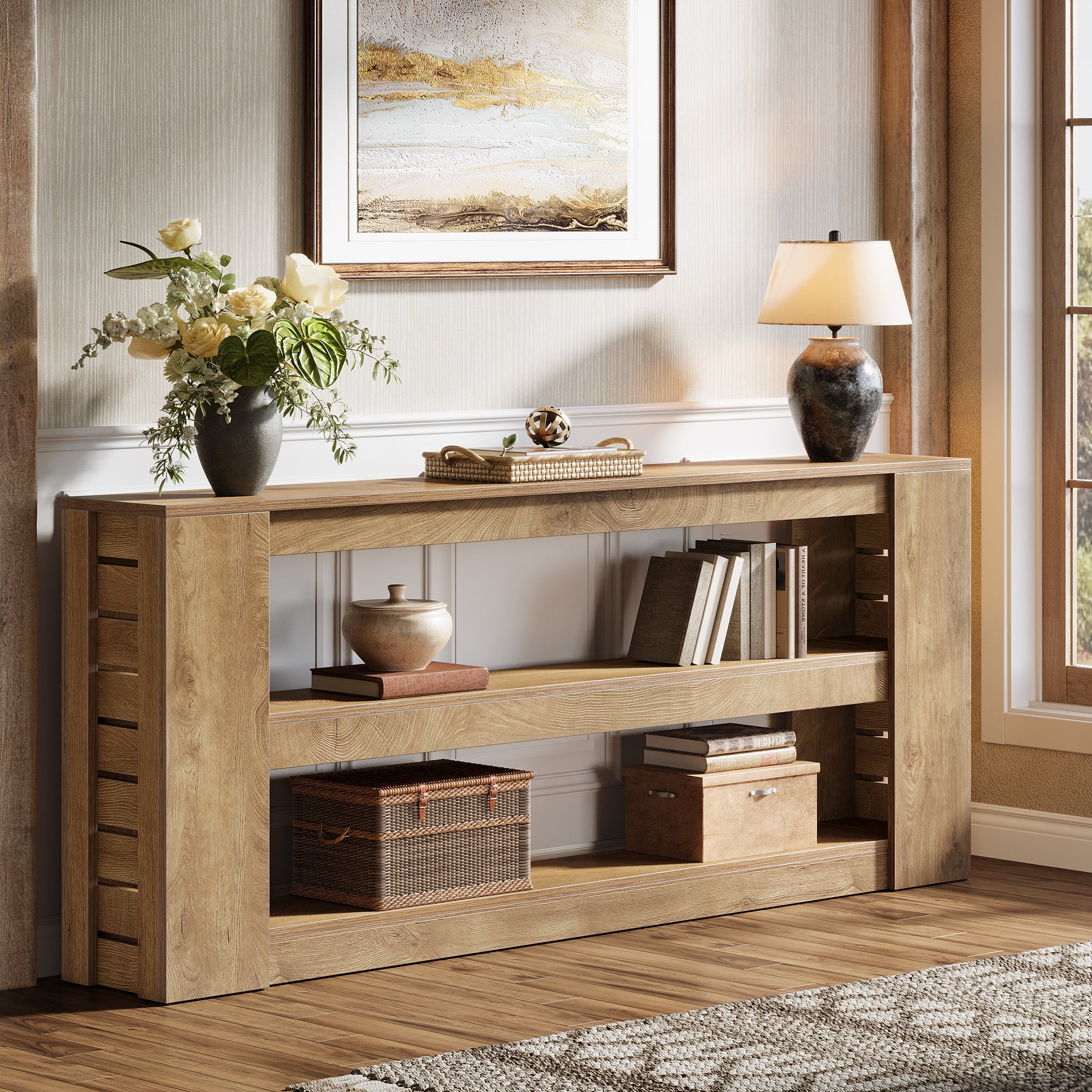 71" Console Table, Wooden 3-Tier Sofa Table Entryway Table