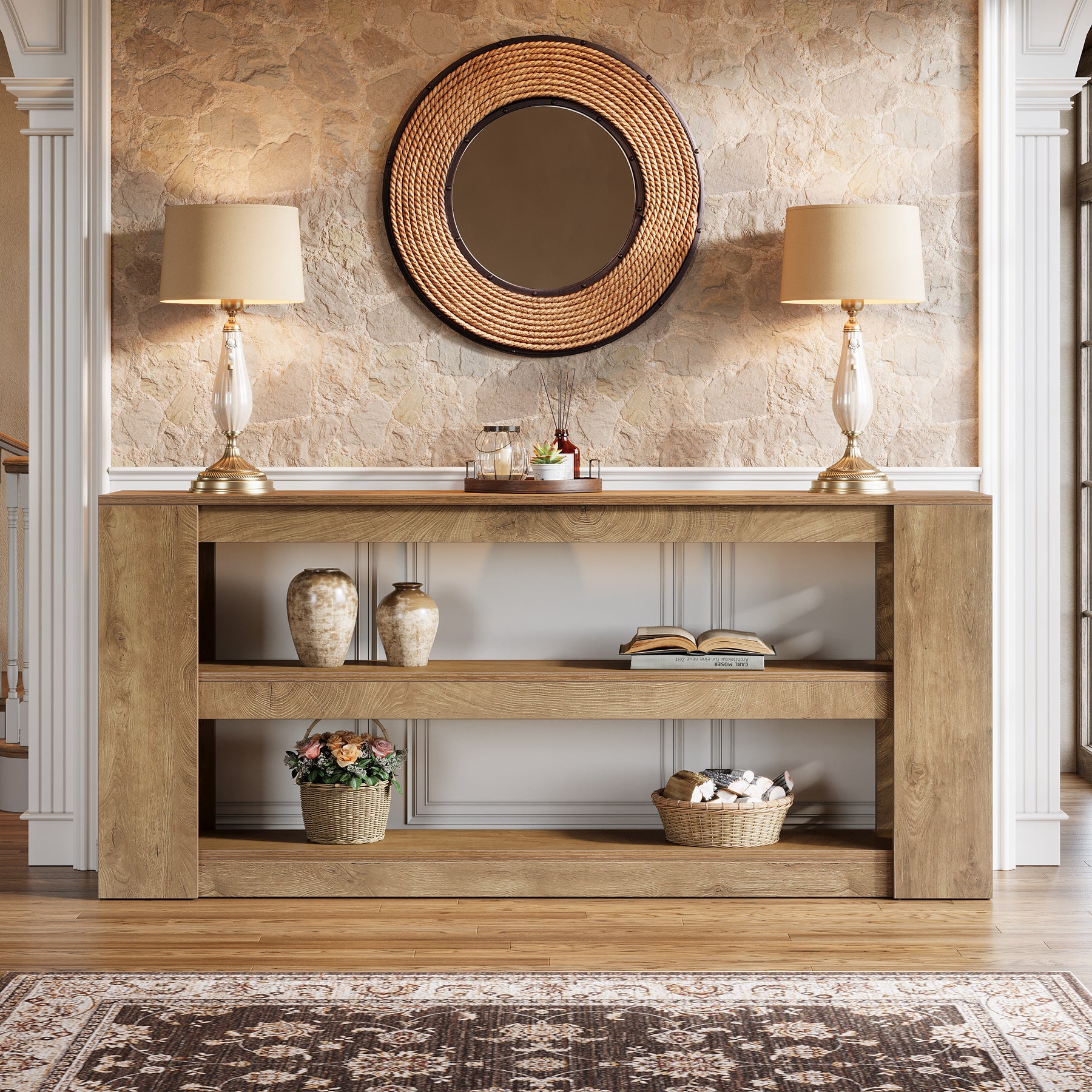 71" Console Table, Wooden 3-Tier Sofa Table Entryway Table