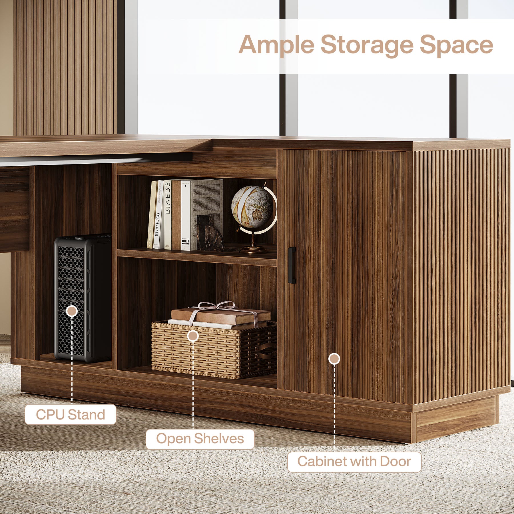 71" Executive Desk, L-Shaped Office Computer Table with File Cabinet