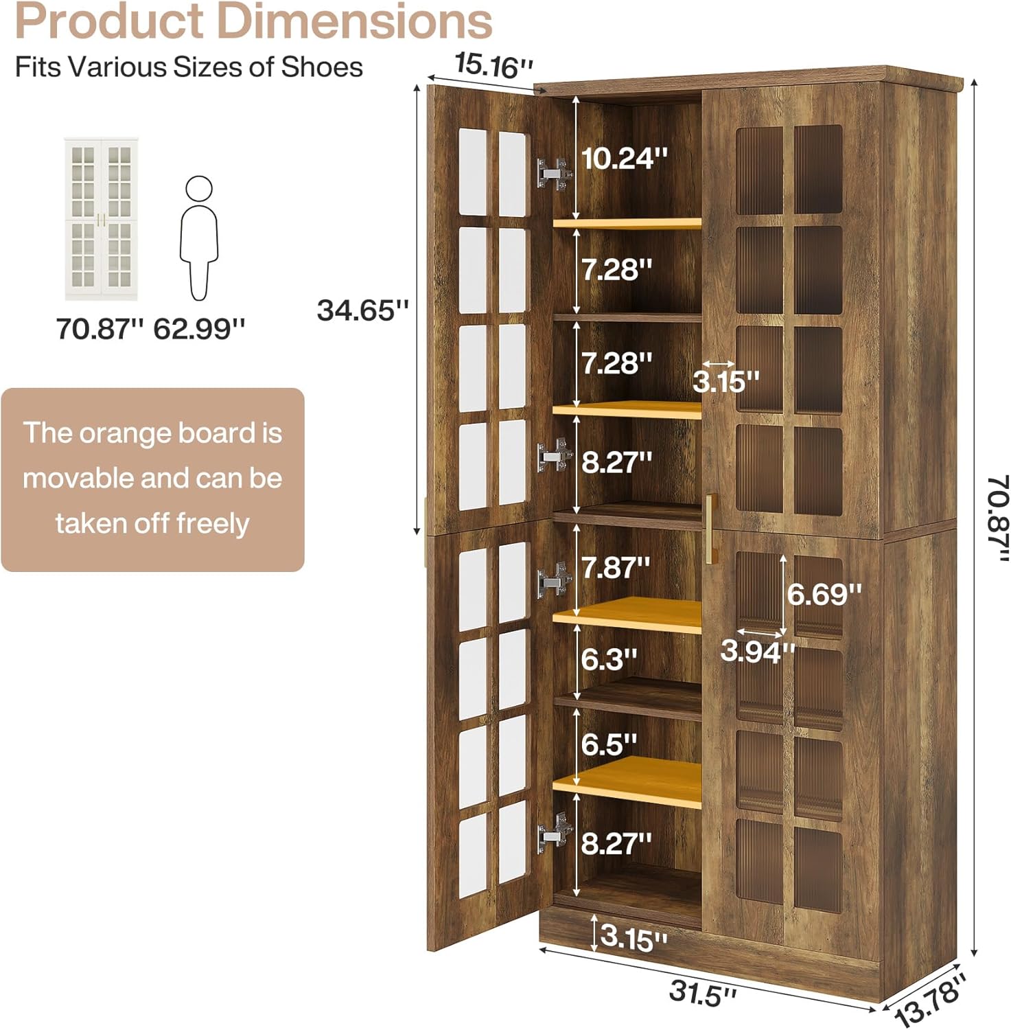 71“ Shoe Cabinet, Modern 8 - Tier Shoe Rack Storage Organizer with Adjustable Shelves Tribesigns