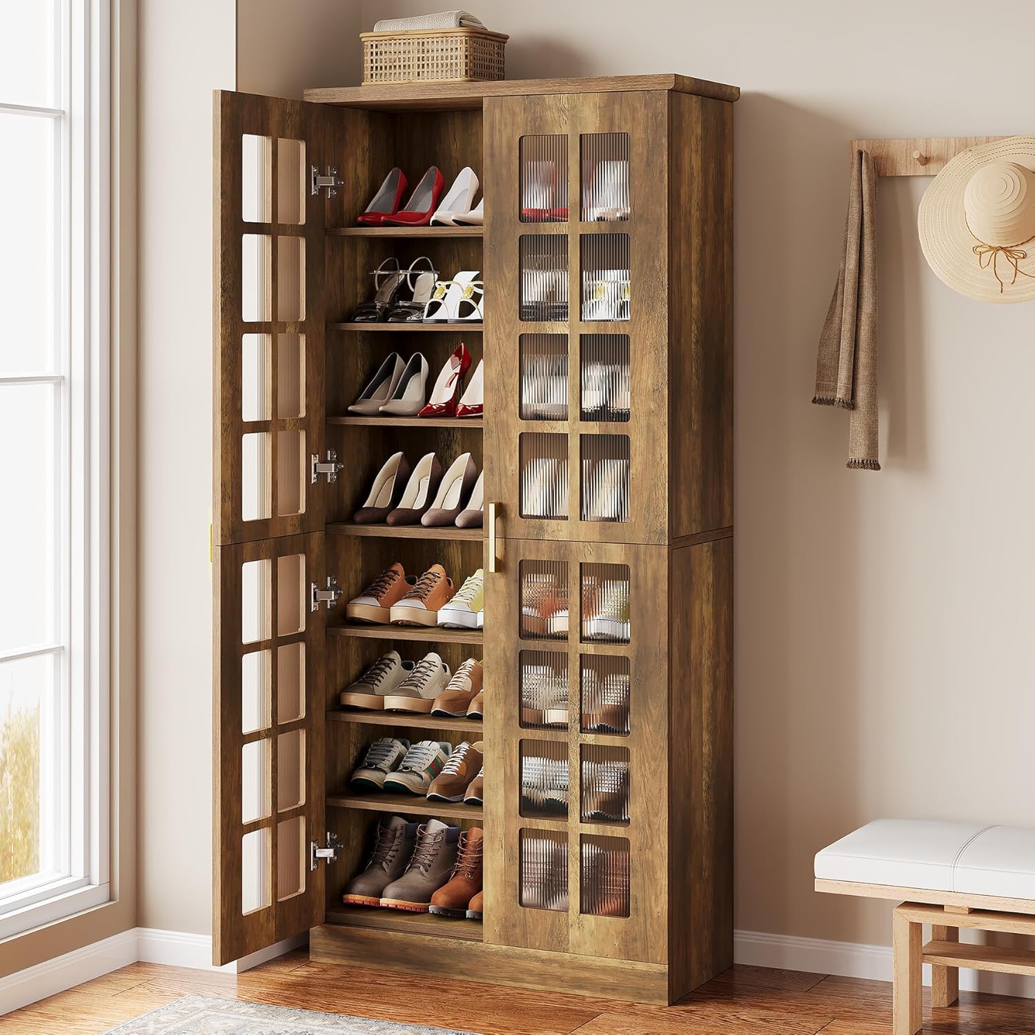 71“ Shoe Cabinet, Modern 8 - Tier Shoe Rack Storage Organizer with Adjustable Shelves Tribesigns