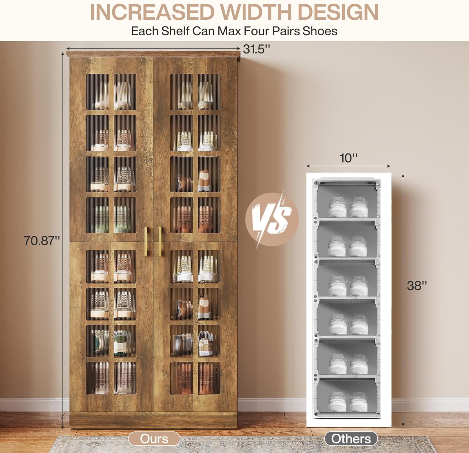 71“ Shoe Cabinet, Modern 8 - Tier Shoe Rack Storage Organizer with Adjustable Shelves Tribesigns