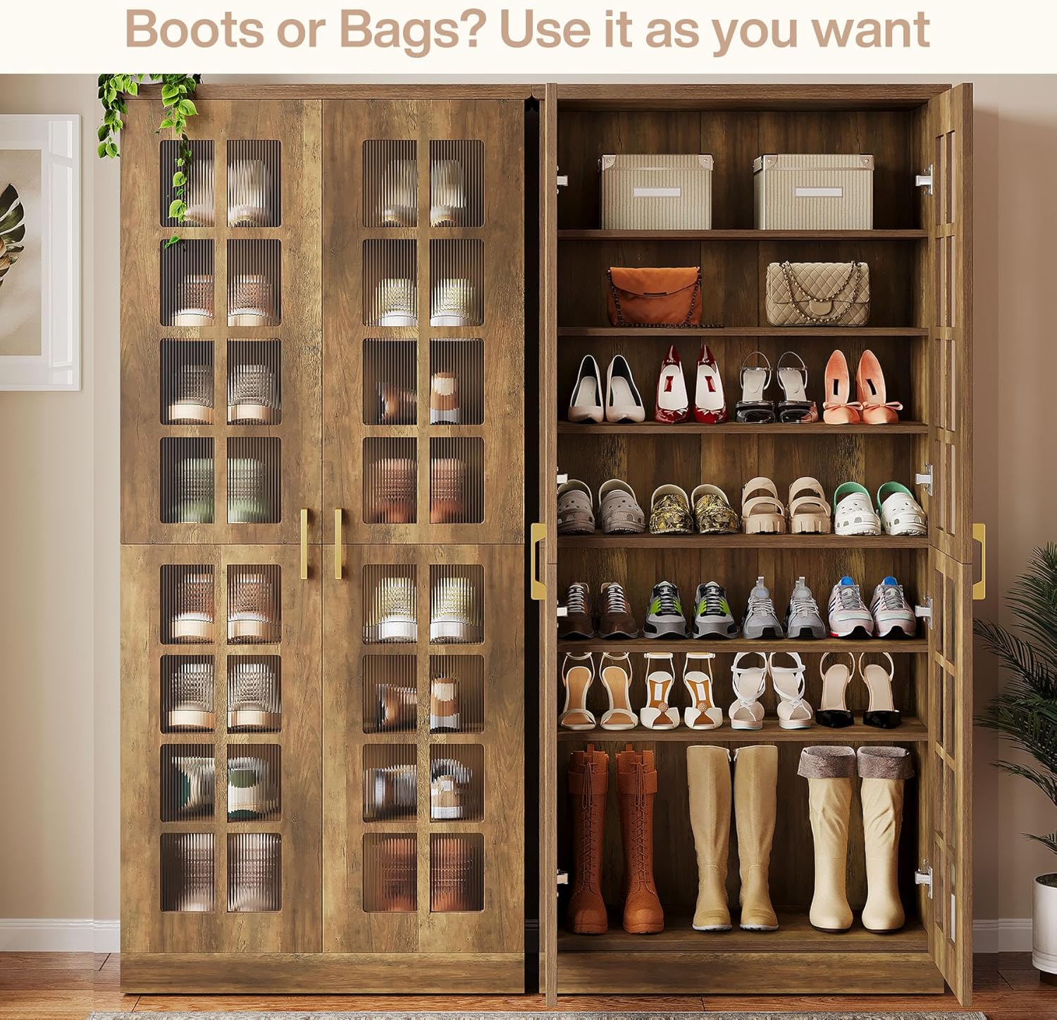 71“ Shoe Cabinet, Modern 8 - Tier Shoe Rack Storage Organizer with Adjustable Shelves Tribesigns