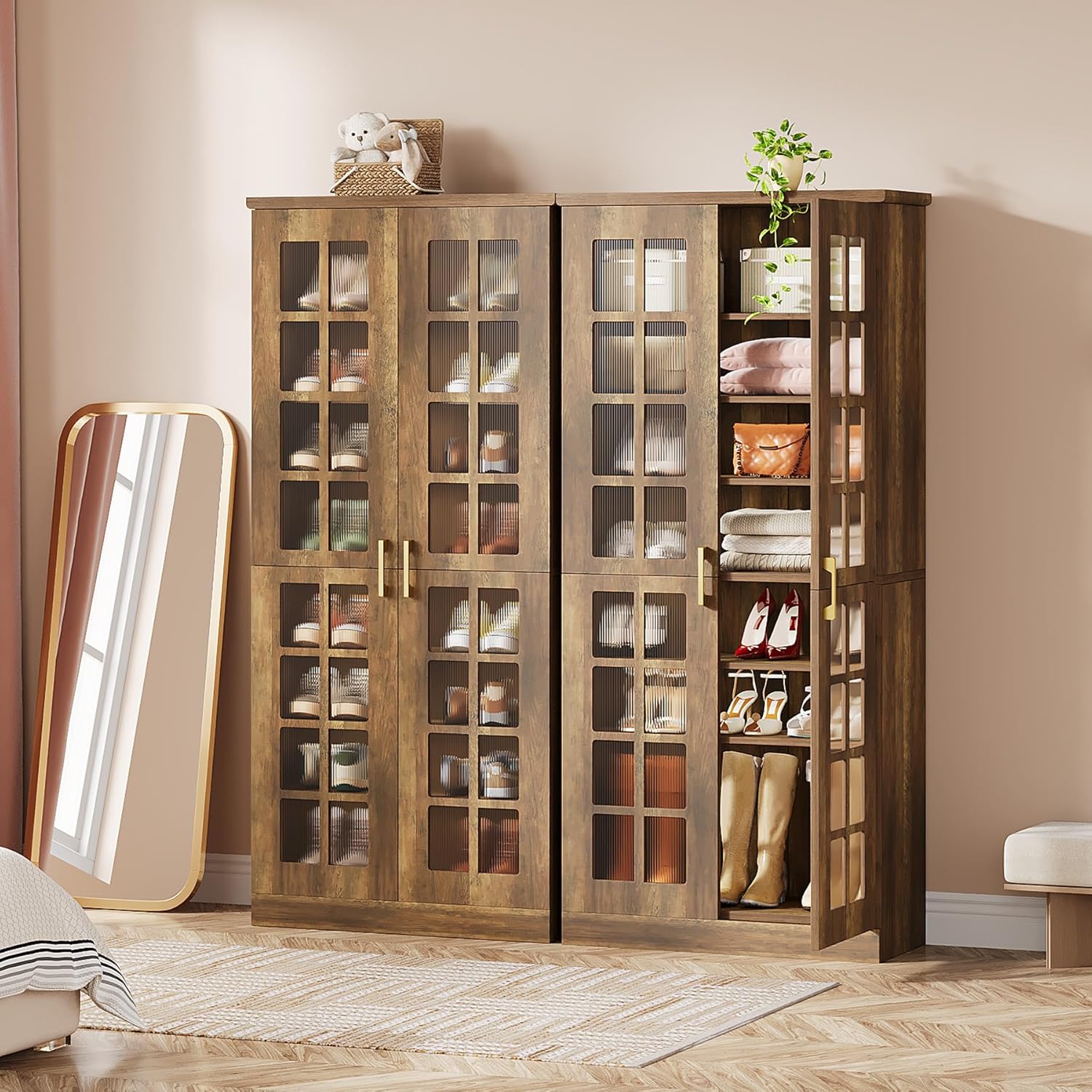 71“ Shoe Cabinet, Modern 8 - Tier Shoe Rack Storage Organizer with Adjustable Shelves Tribesigns