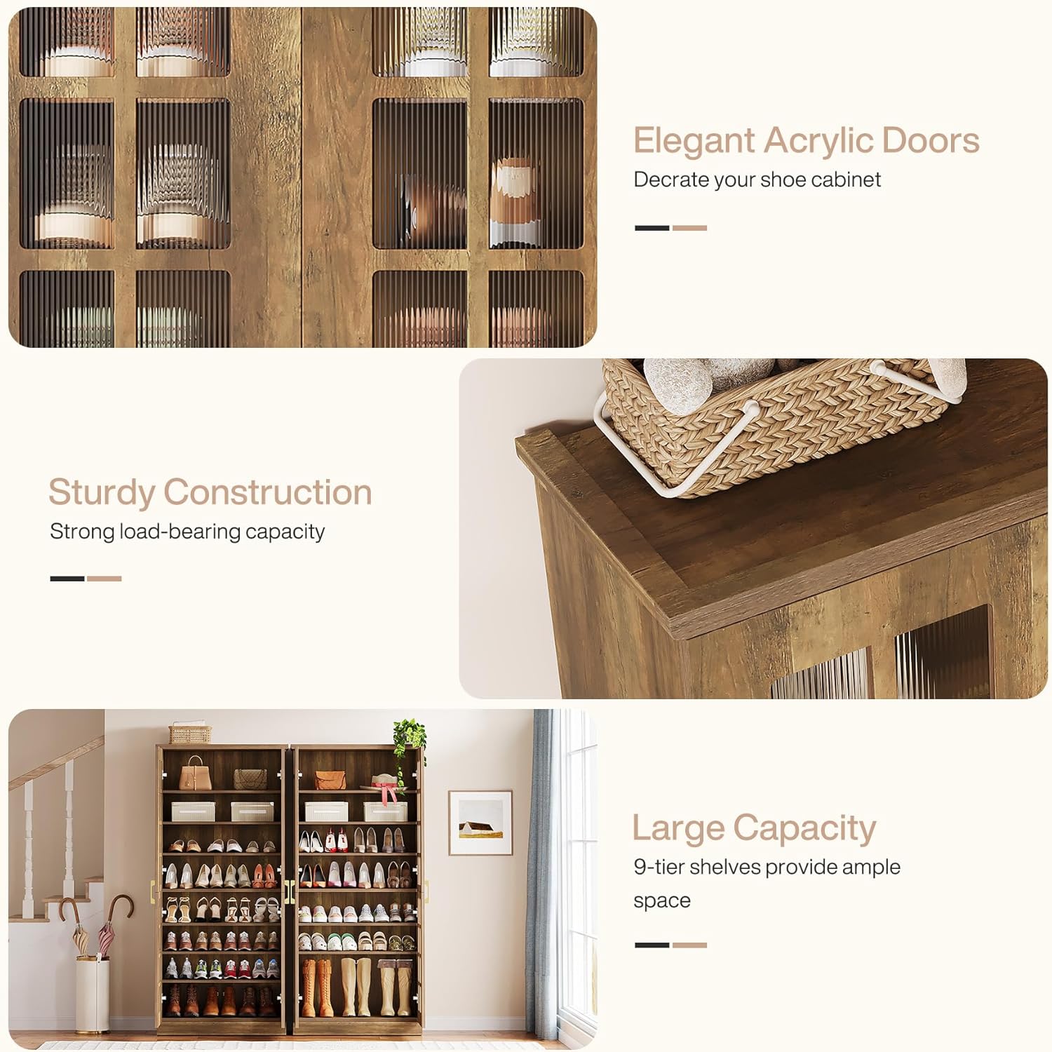 71“ Shoe Cabinet, Modern 8 - Tier Shoe Rack Storage Organizer with Adjustable Shelves Tribesigns