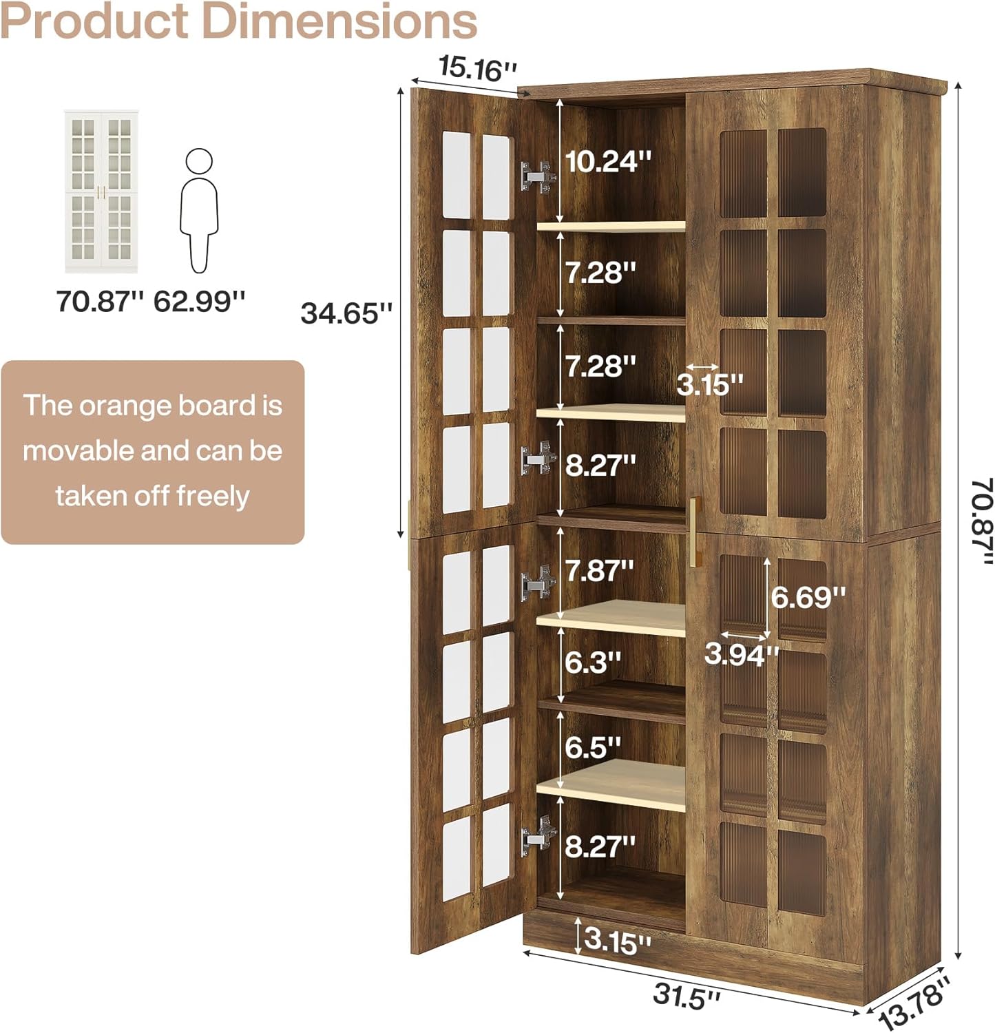 71" Tall Kitchen Pantry, Modern Storage Cabinet with Doors and Adjustable Shelves Tribesigns