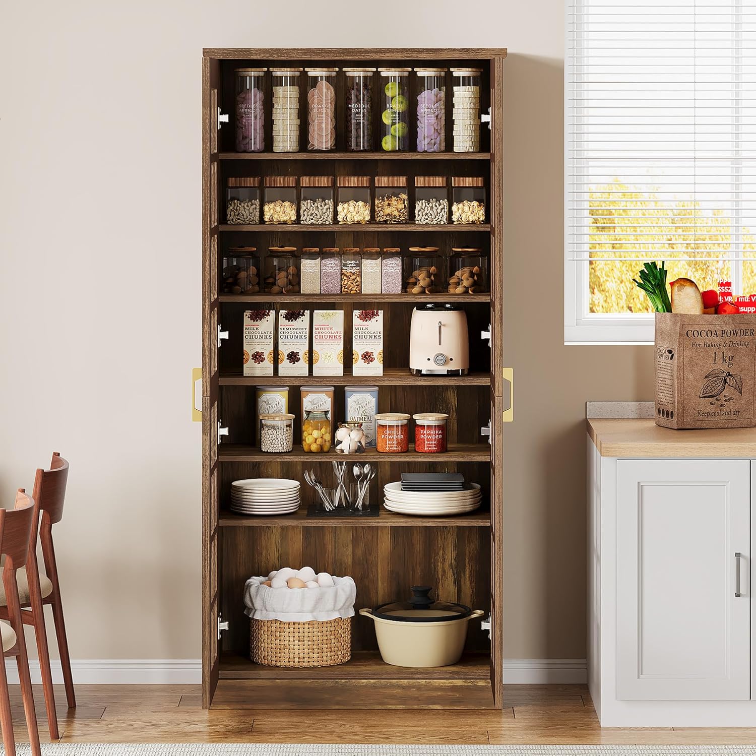 71" Tall Kitchen Pantry, Modern Storage Cabinet with Doors and Adjustable Shelves Tribesigns
