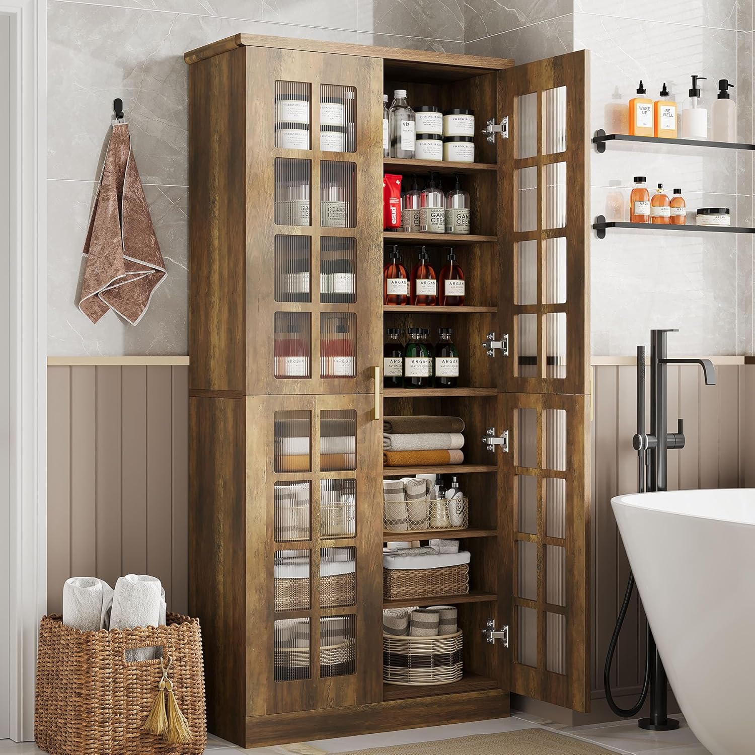 71" Tall Kitchen Pantry, Modern Storage Cabinet with Doors and Adjustable Shelves Tribesigns