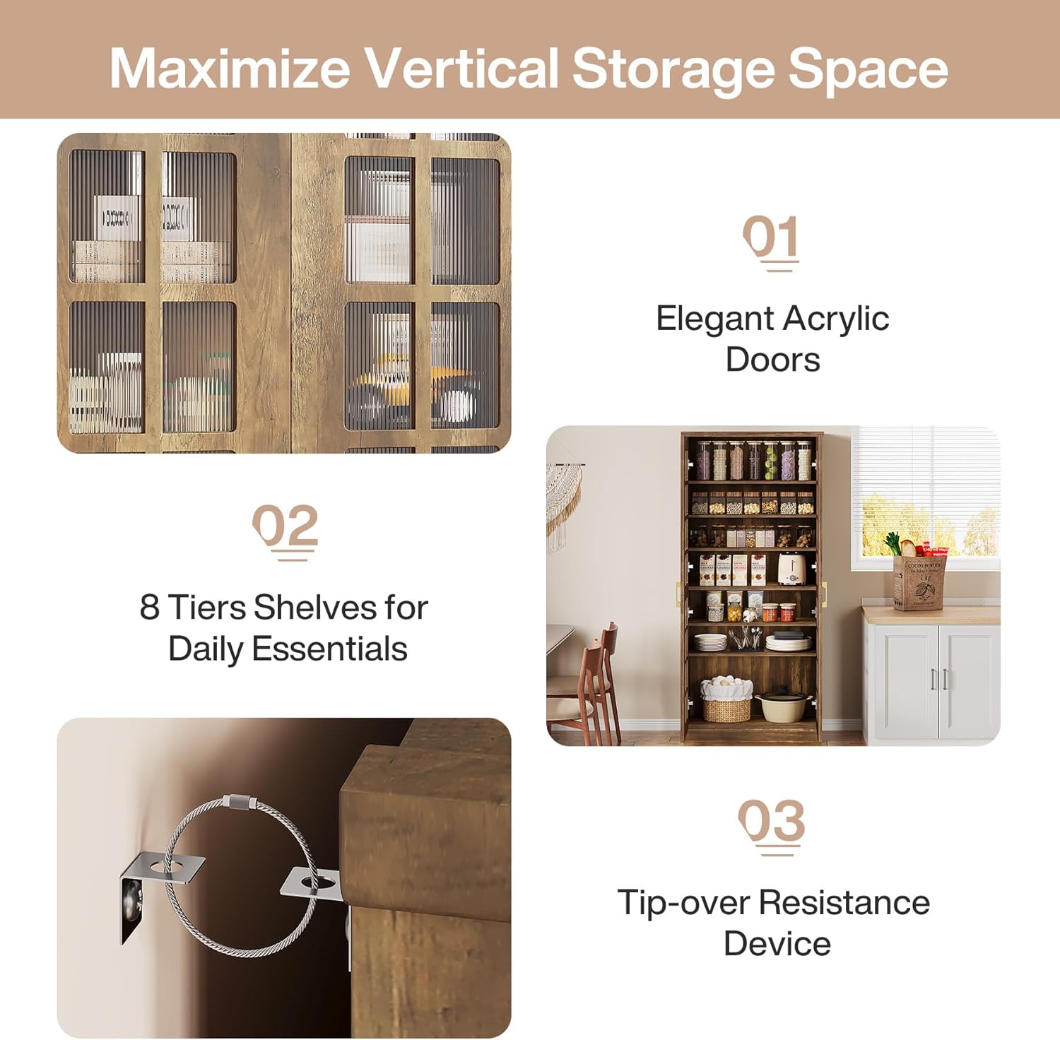 71" Tall Kitchen Pantry, Modern Storage Cabinet with Doors and Adjustable Shelves Tribesigns