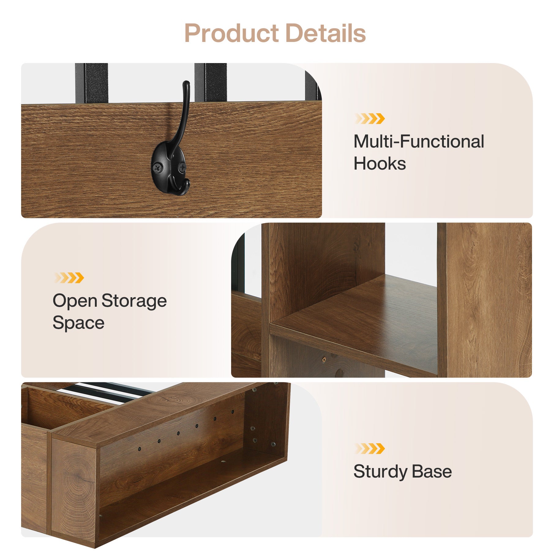 71" Wall Room Divider, Wood Freestanding Wall Partition Bookcase with Coat Hooks