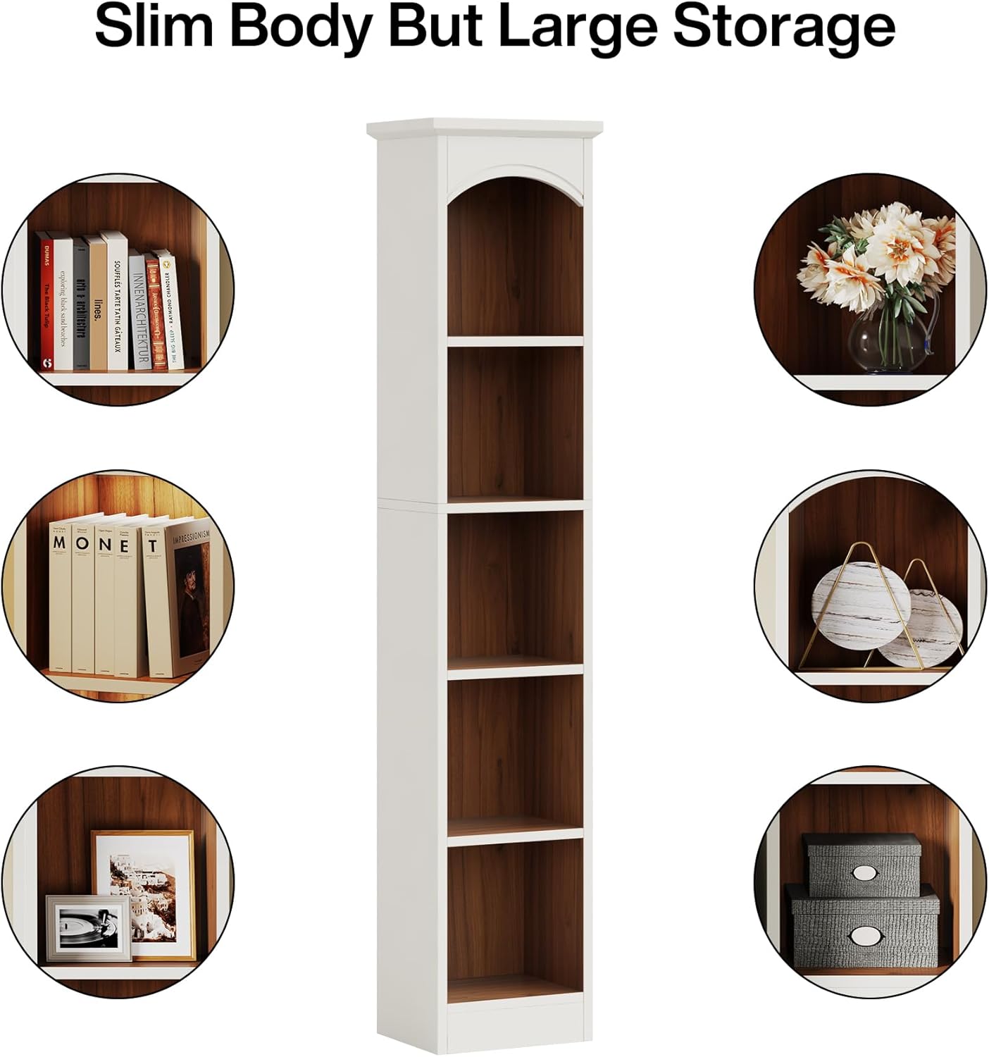 70.9" Tall Narrow Bookcase with 5-Tier Storage, Modern Cube Bookshelf