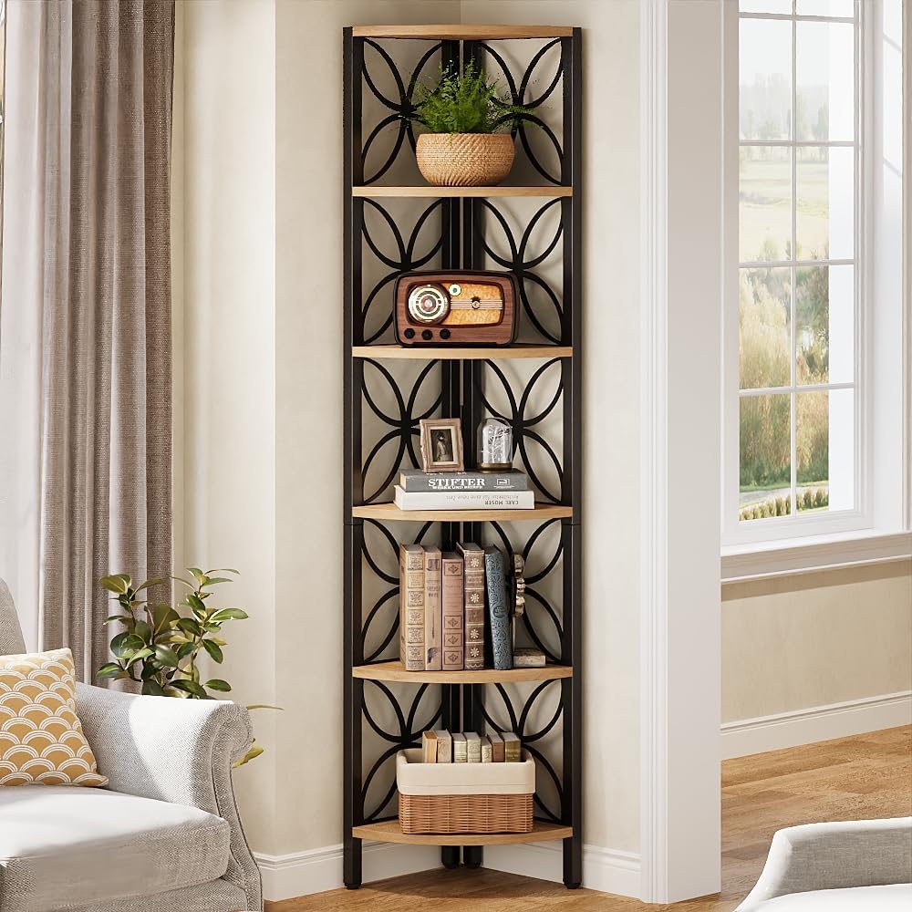 70.8" Corner Shelf, 6-Tier Corner Bookshelf Display Shelf Storage Rack
