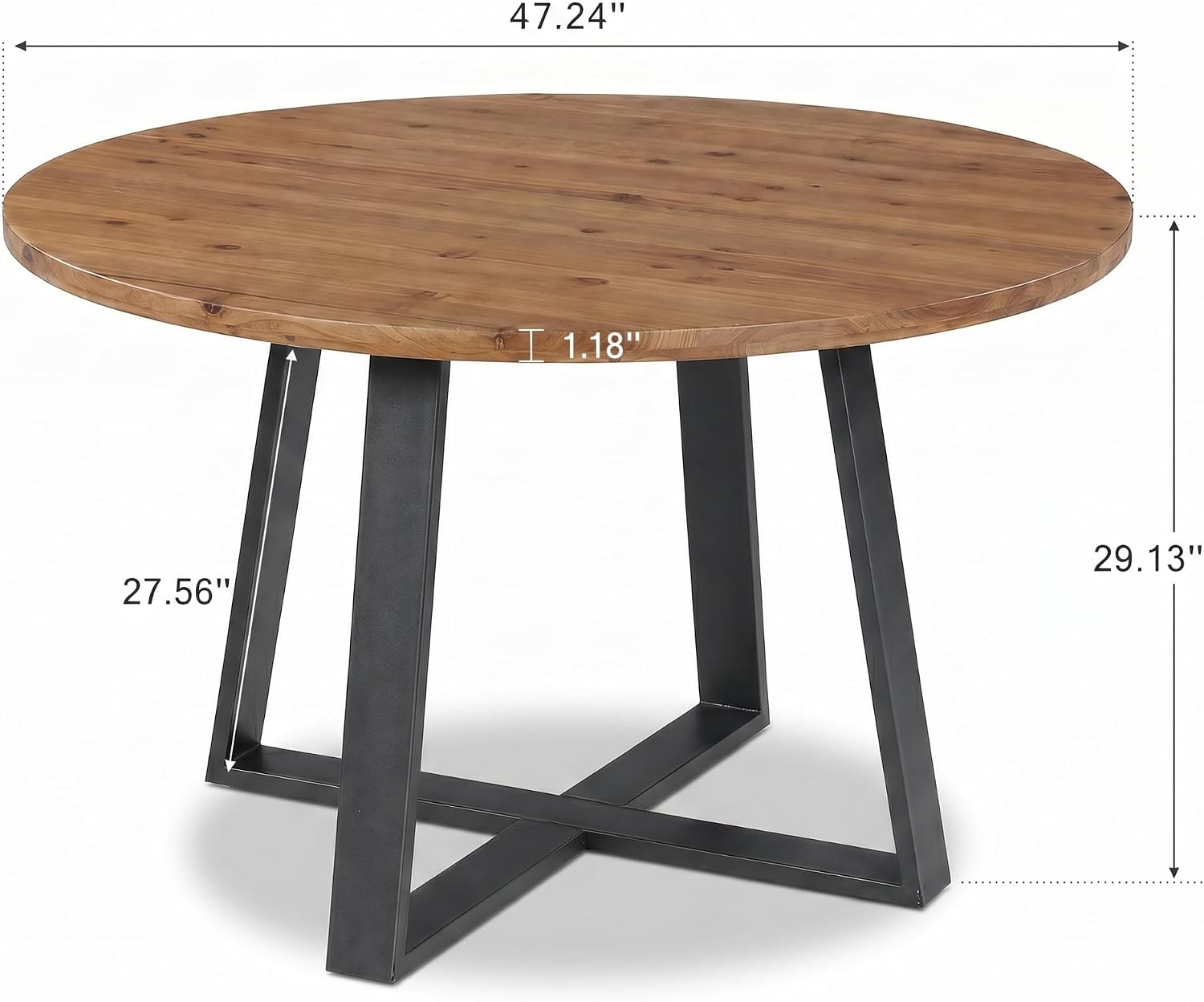 47" Solid Wood Dining Table, Farmhouse Round Kitchen Table for 4-6 People