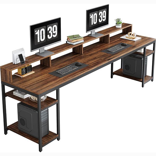 78.74" Extra Long Two Person Desk, Double Computer Desk with Storage Shelves