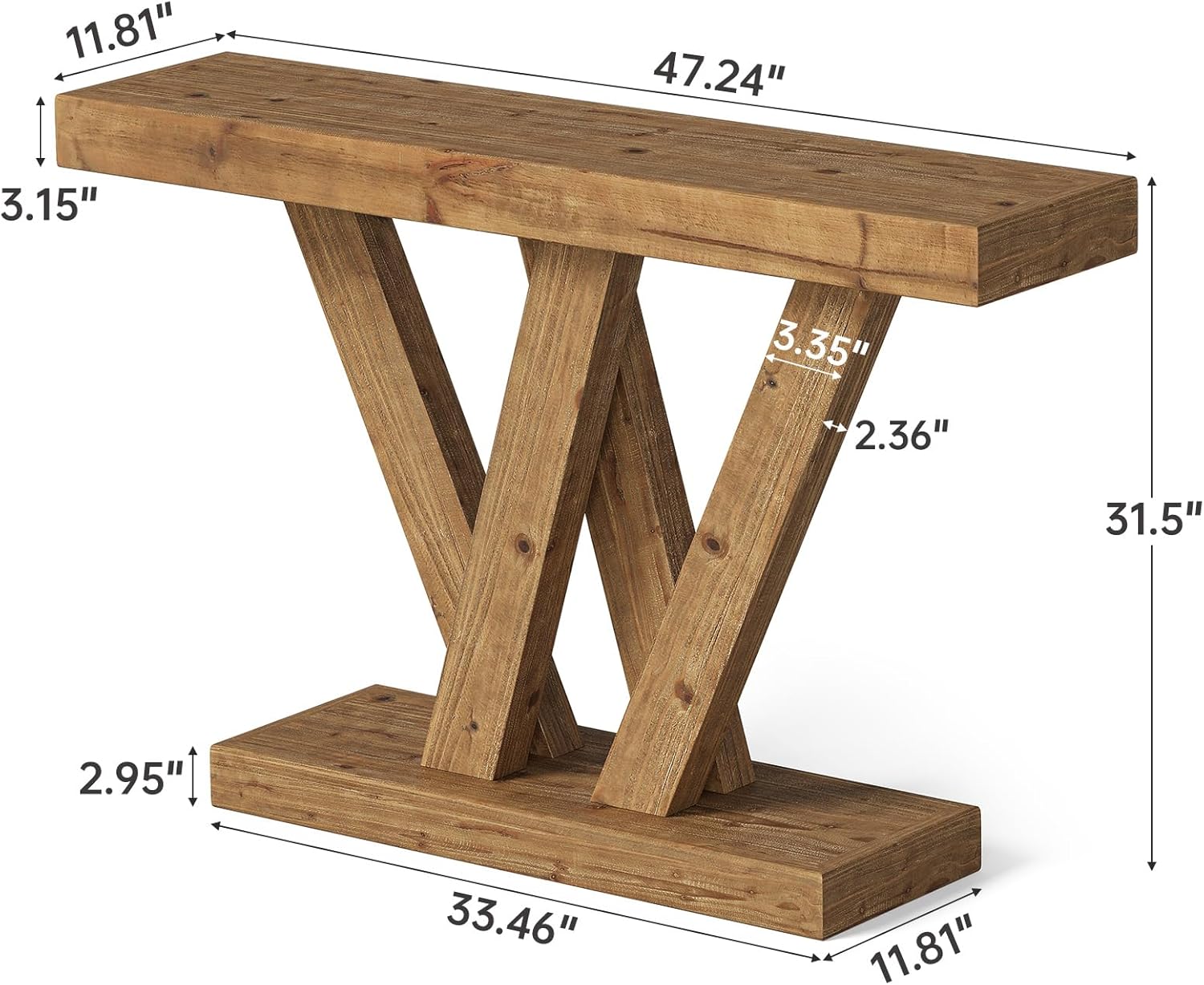 Solid Wood Console Table, 47.2" Farmhouse Sofa Table with Double V - Shape Base Tribesigns