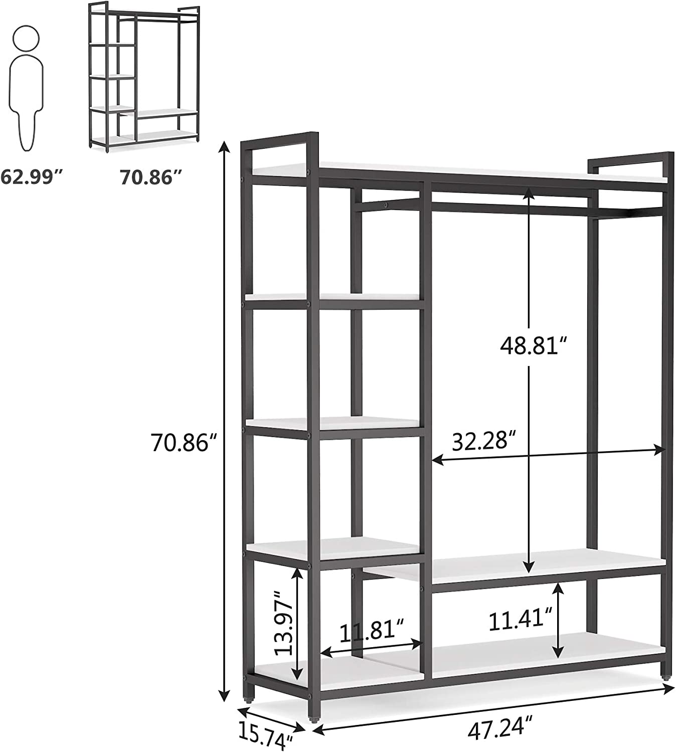 Freestanding Closet Organizer with 6 Shelves and Hanging Bar Tribesigns
