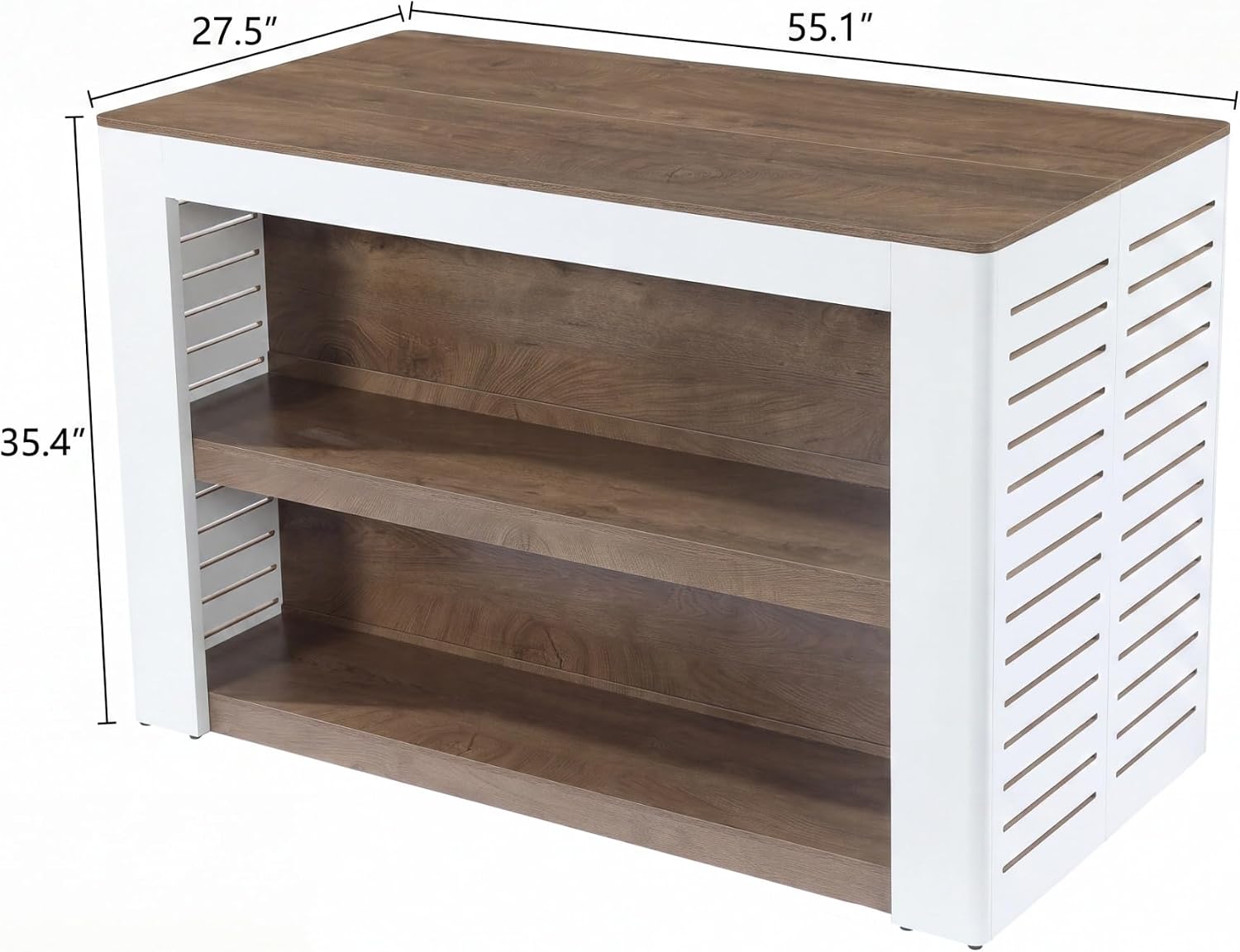 55" Farmhouse Kitchen Island, 3-Tier Wooden Stationary Island Table for Kitchen