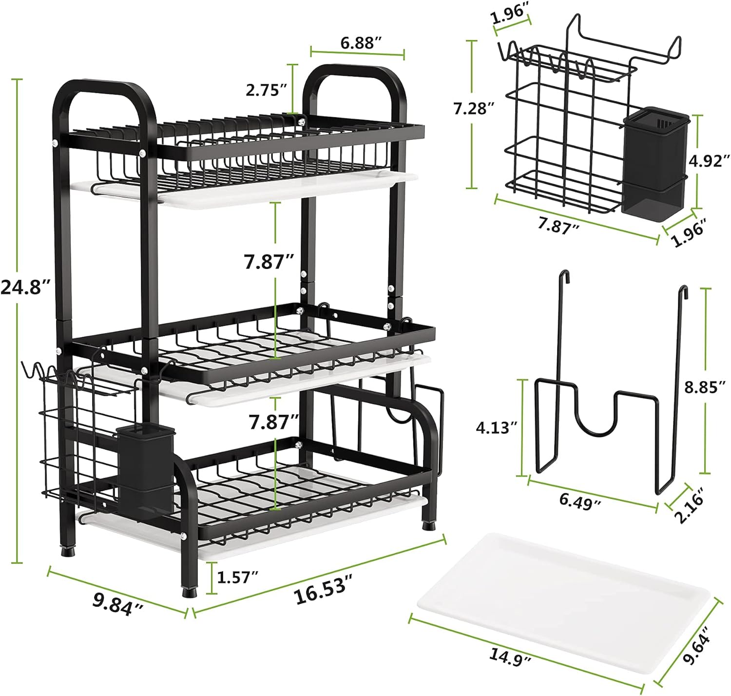 3-Tier Drying Rack, Capacity Dish Rack with Utensil Holder
