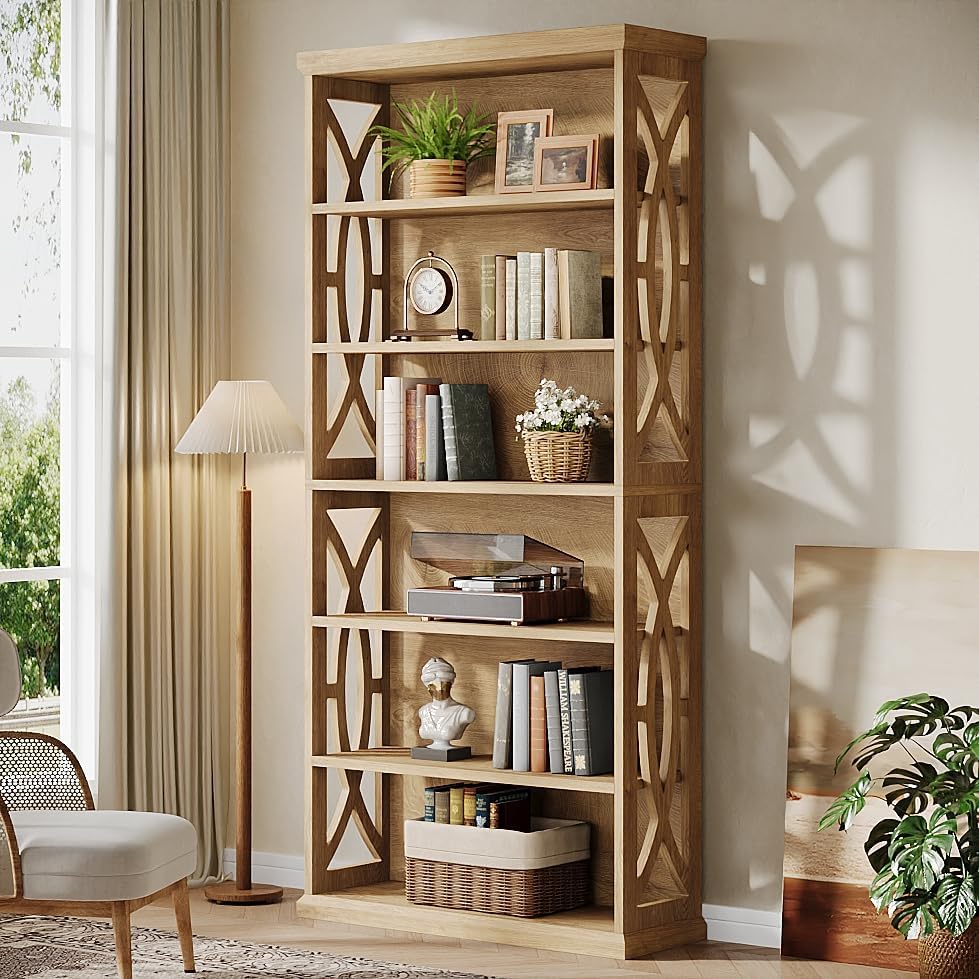 71" Wooden Bookshelf, 6-Tier Freestanding Bookcase Display Shelves