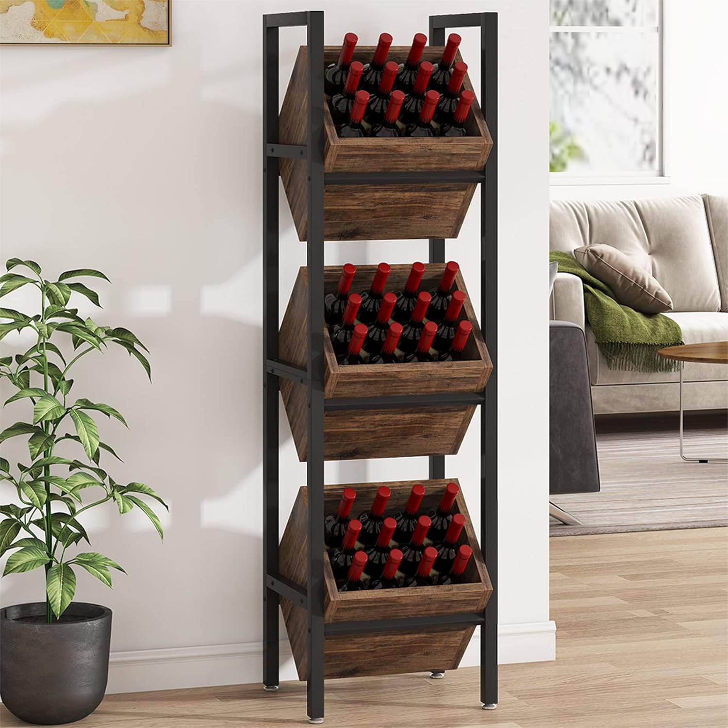 Tribesigns 3-Tier Freestanding Wine Rack, Wooden Wine Storage Stand for Kitchen and Cellar