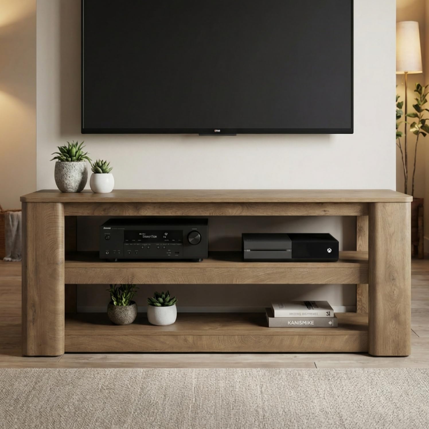 55" Modern TV Stand, 3-Tier Wooden Entertainment Center for TVs up to 60"