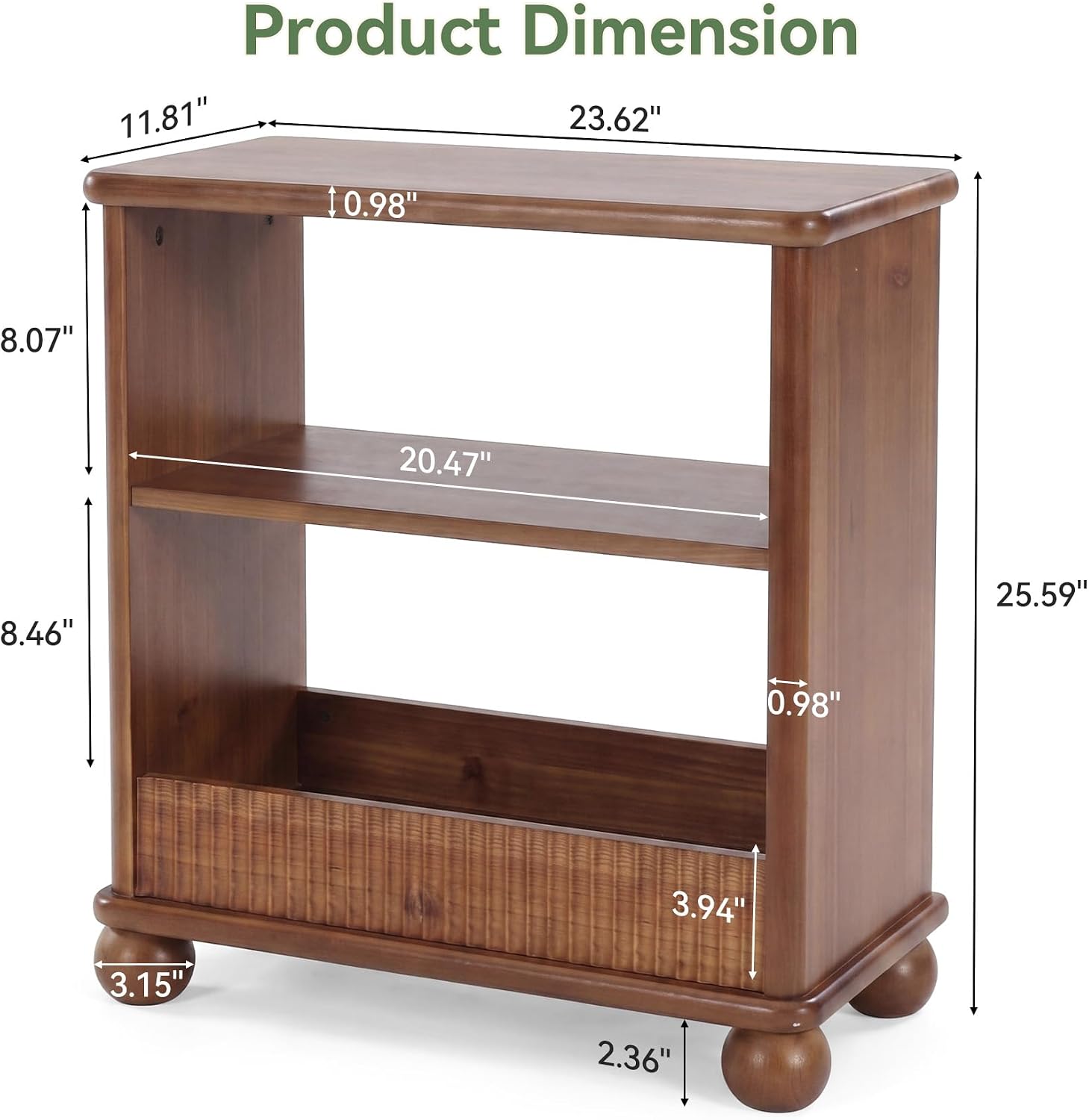 23.6" Solid Wood End Table, Farmhouse Rectangular Narrow Compact Side Table Nightstand