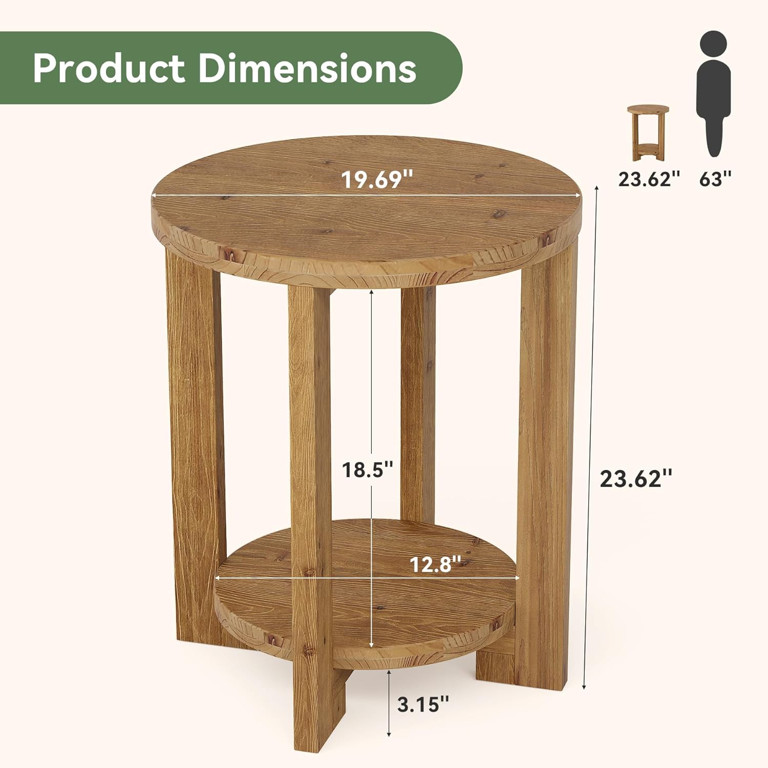 Tribesigns 2-Tier Round End Table, Wooden Accent Table
