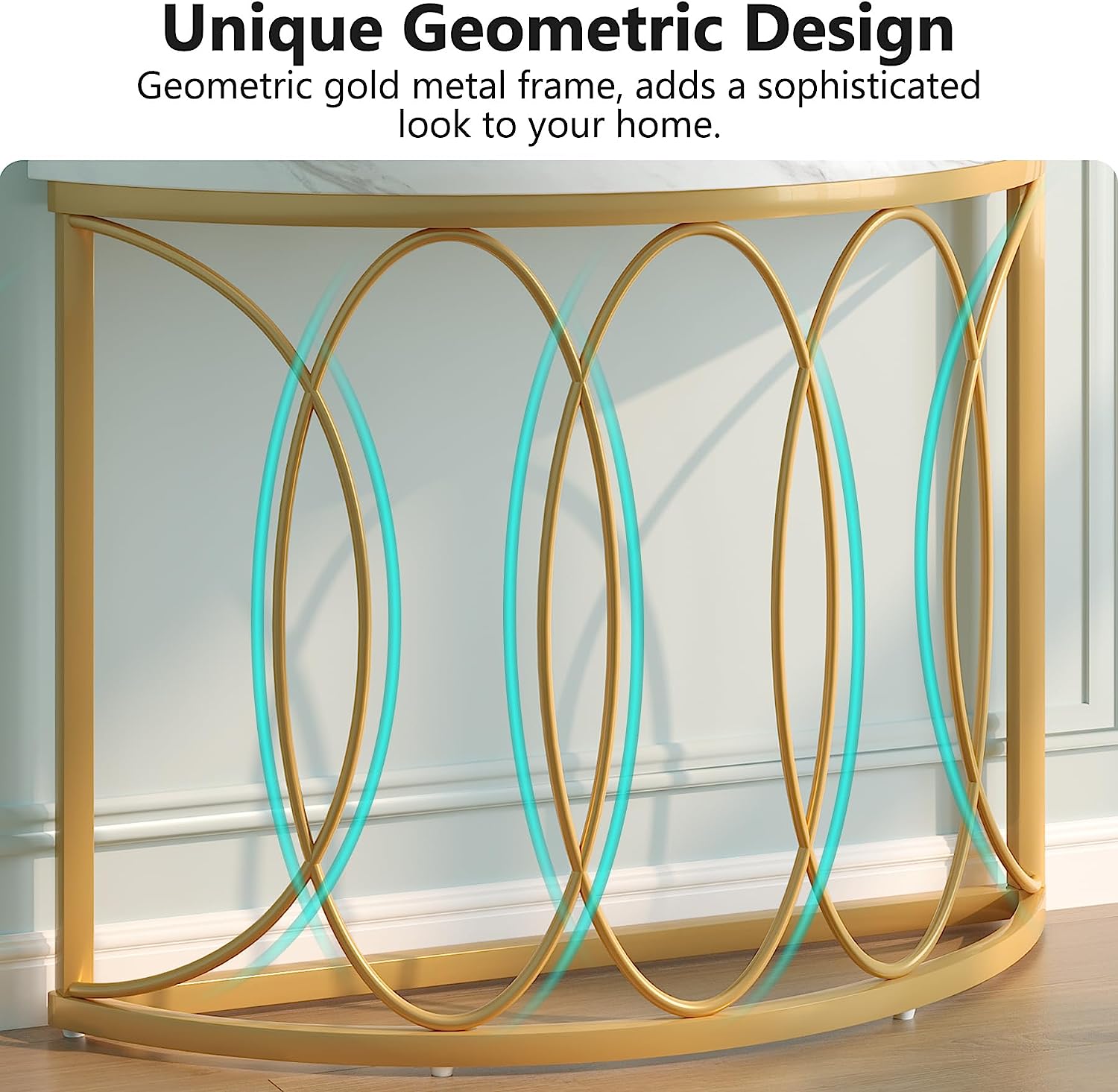 Faux Marble Console Table, 43" Half Moon Sofa Entryway Table Tribesigns