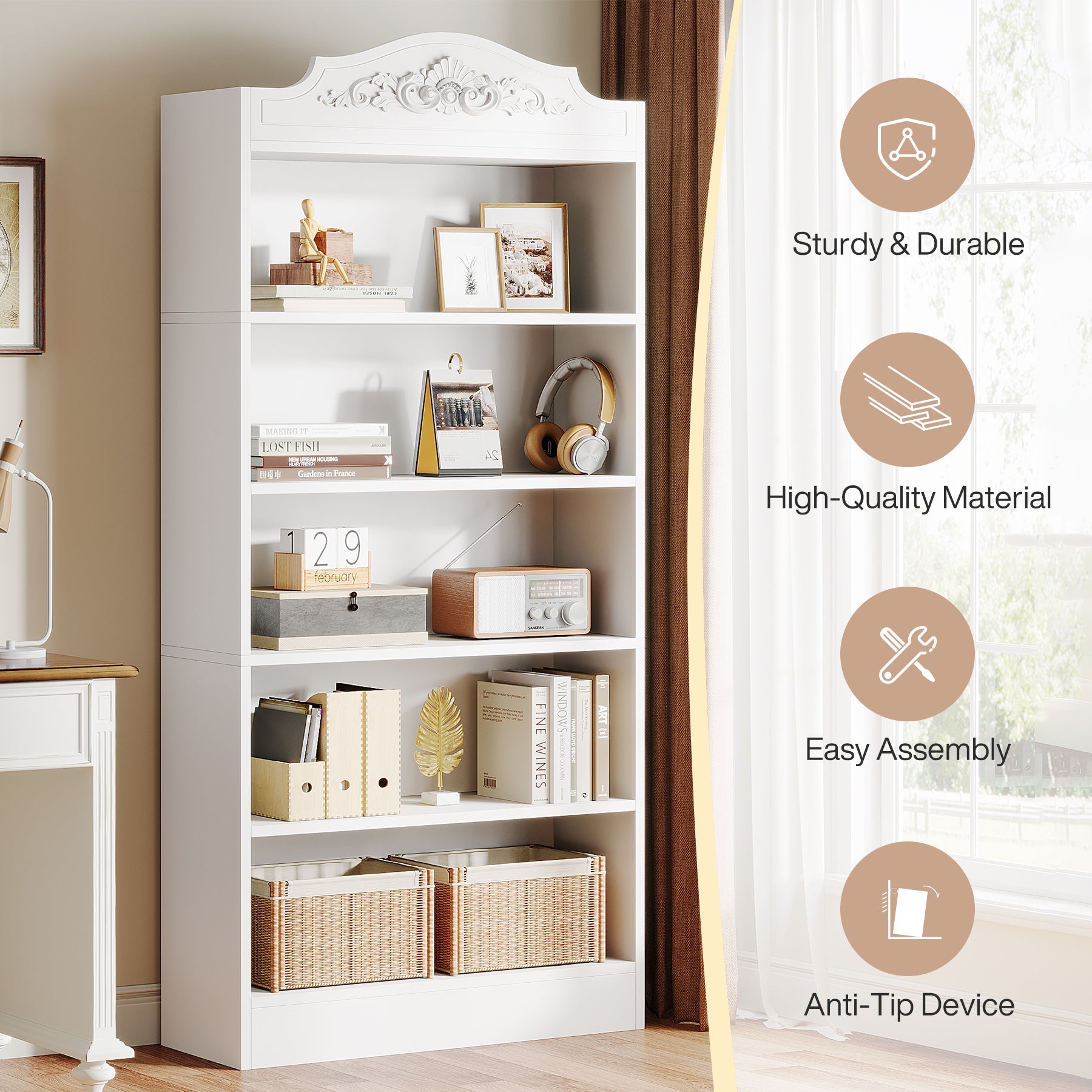 72" Modern Bookshelf, Freestanding Etagere Bookcase with Storage Shelves Tribesigns