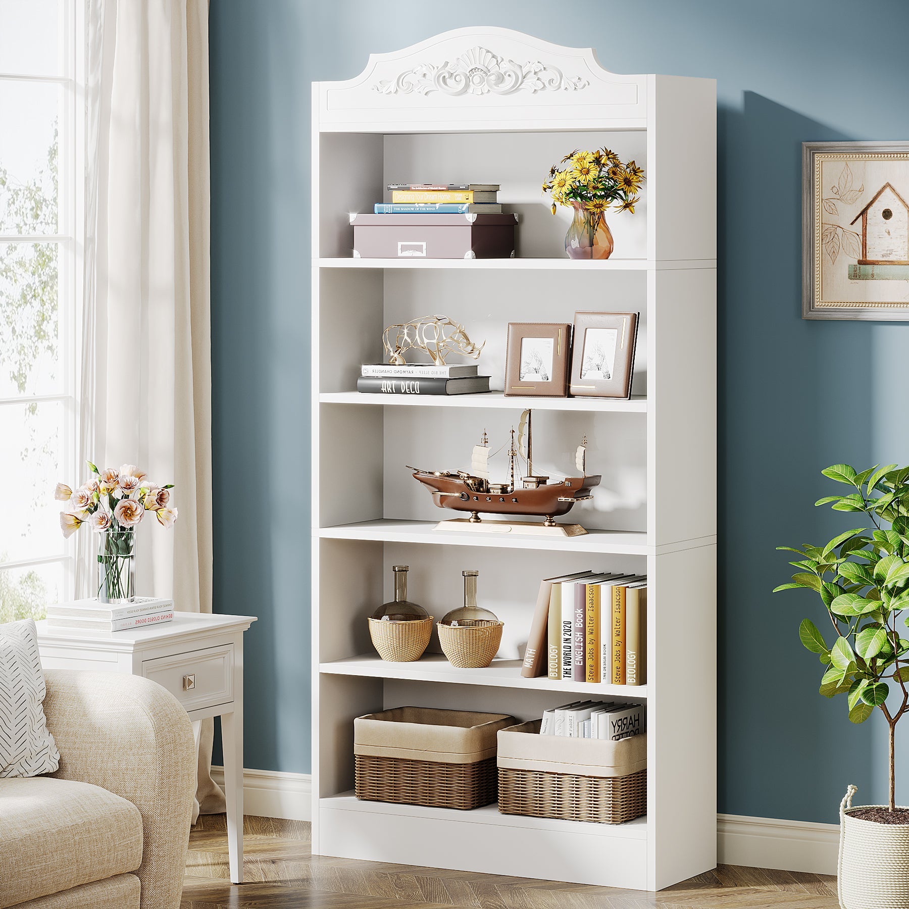72" Modern Bookshelf, Freestanding Etagere Bookcase with Storage Shelves Tribesigns