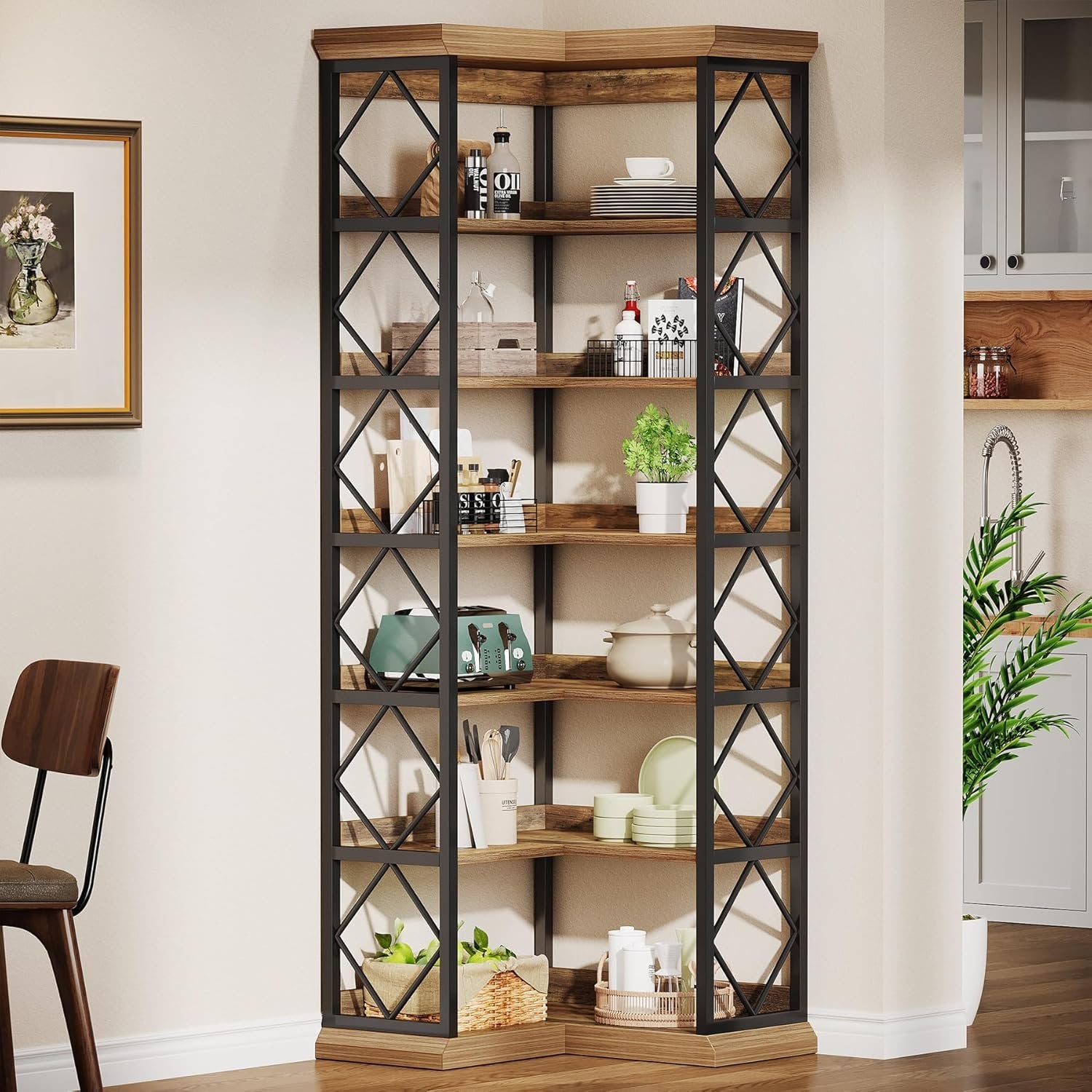 72" Tall Corner Bookshelf, 6-Tier L-Shaped Corner Bookcase with Back Baffle