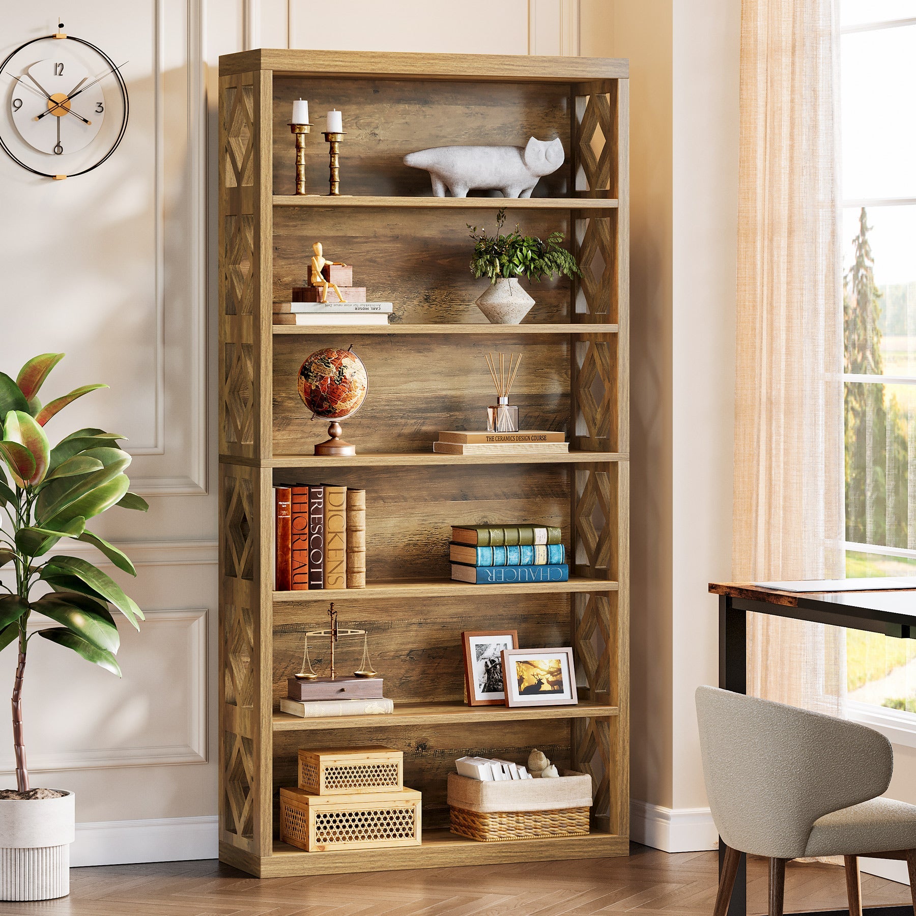 74.8" Bookshelf, 6 - Tier Bookcase Standing Open Display Storage Shelves Tribesigns