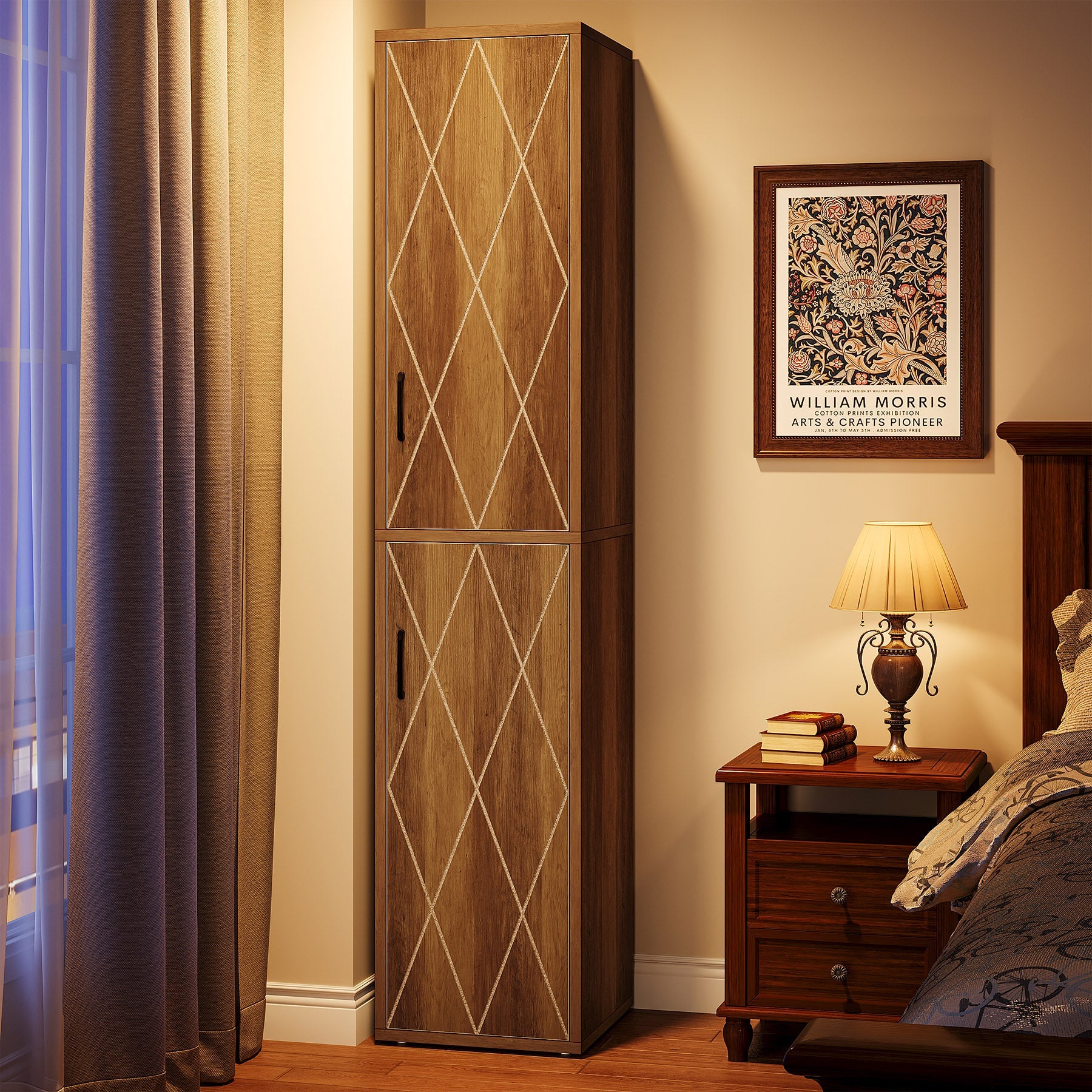 75" Wood Storage Cabinet, Free - Standing Cube Cabinet with 6 Shelves Tribesigns