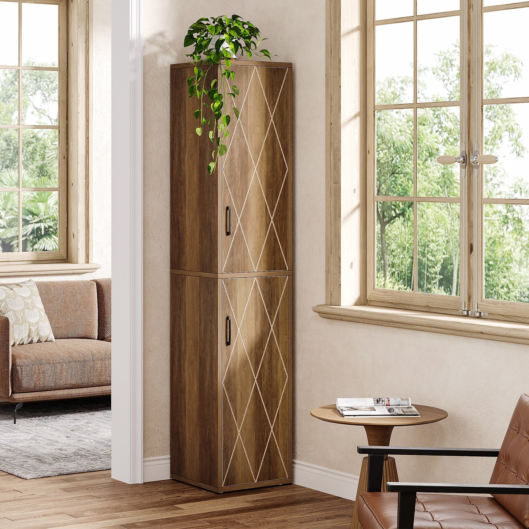 75" Wood Storage Cabinet, Free - Standing Cube Cabinet with 6 Shelves Tribesigns