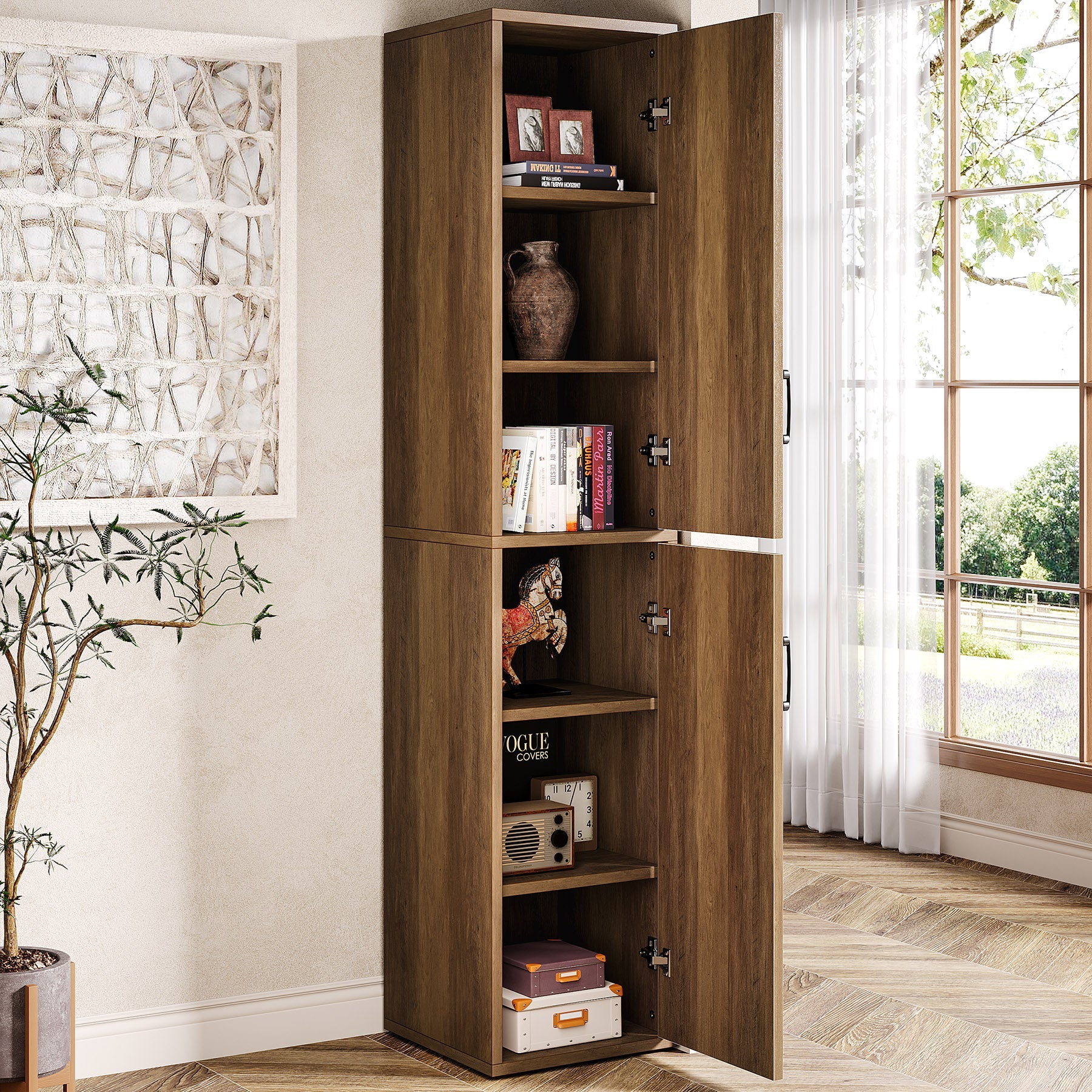 75" Wood Storage Cabinet, Free - Standing Cube Cabinet with 6 Shelves Tribesigns