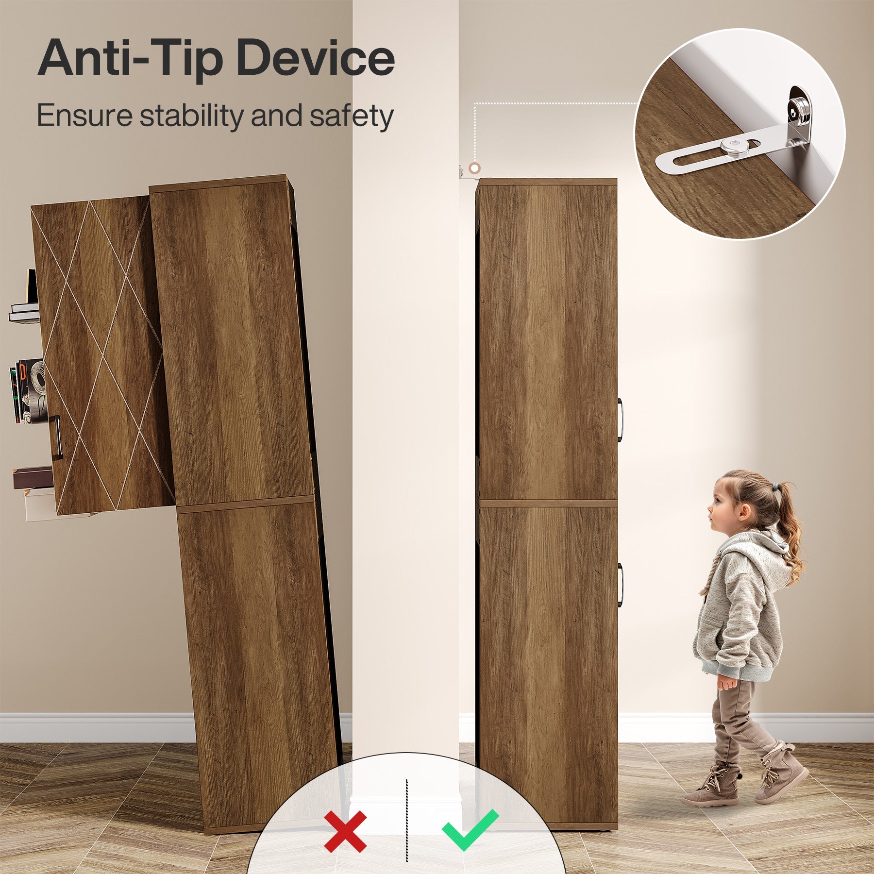 75" Wood Storage Cabinet, Free - Standing Cube Cabinet with 6 Shelves Tribesigns