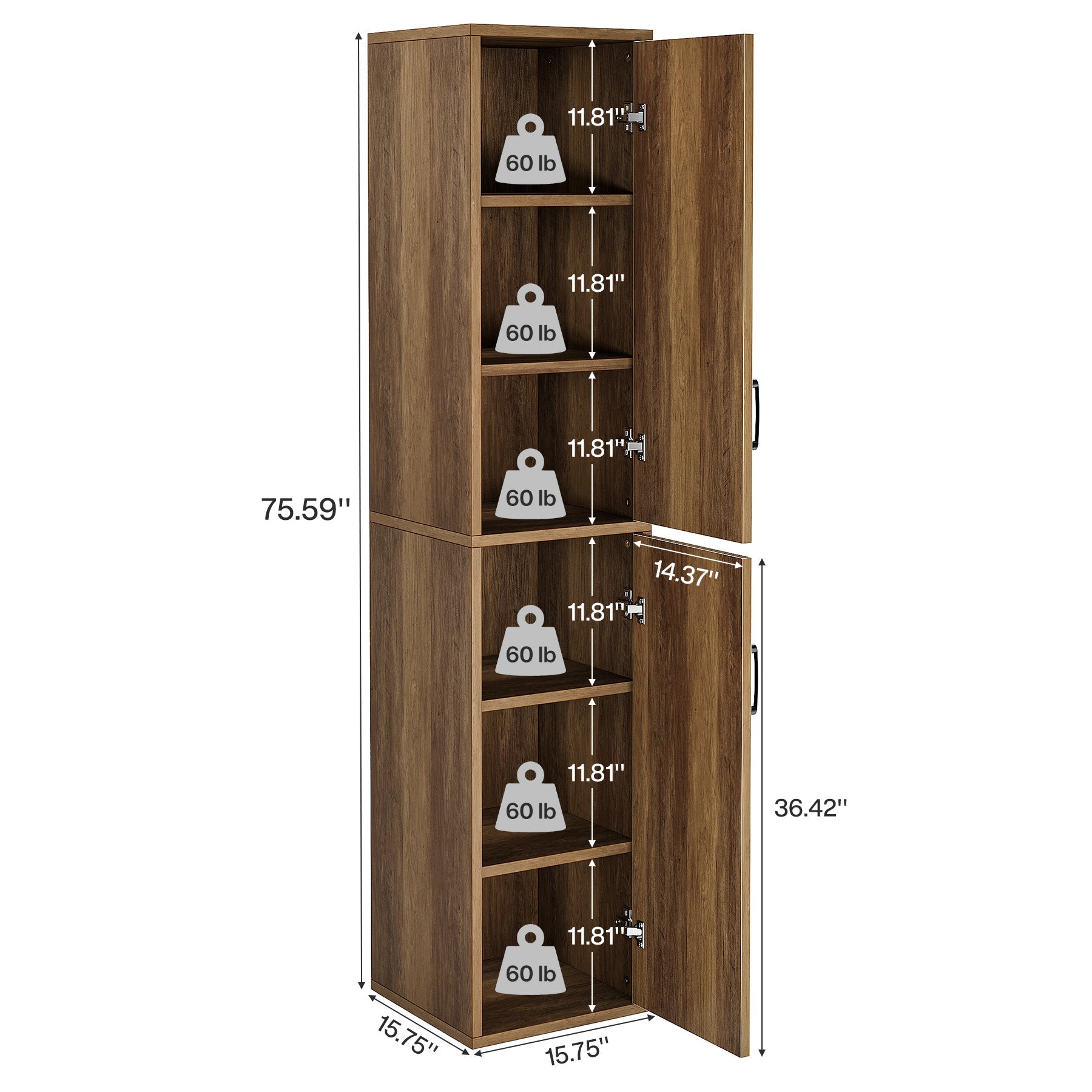 75" Wood Storage Cabinet, Free - Standing Cube Cabinet with 6 Shelves Tribesigns